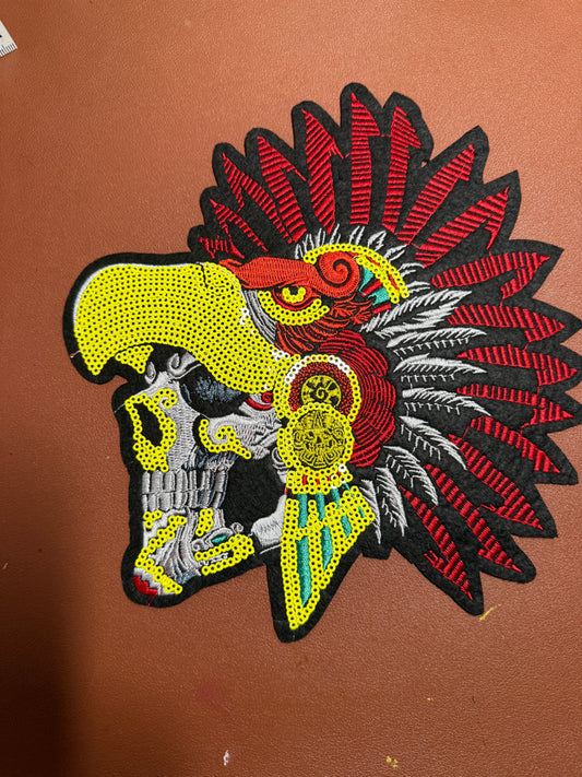 Aztec or Mayan Dead Eagle Warrior Patch, 8", patches, Sequins, embroidered (#27)