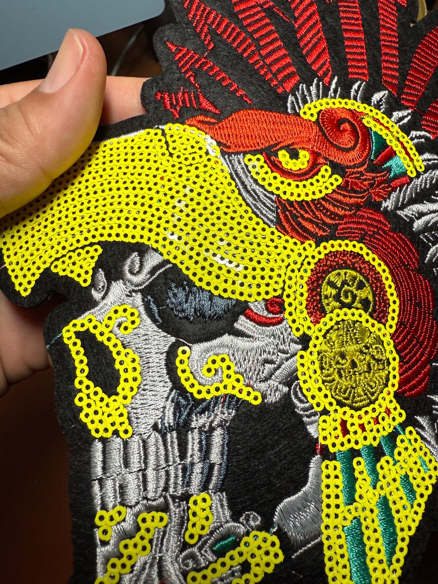 Aztec or Mayan Dead Eagle Warrior Patch, 8", patches, Sequins, embroidered (#27)