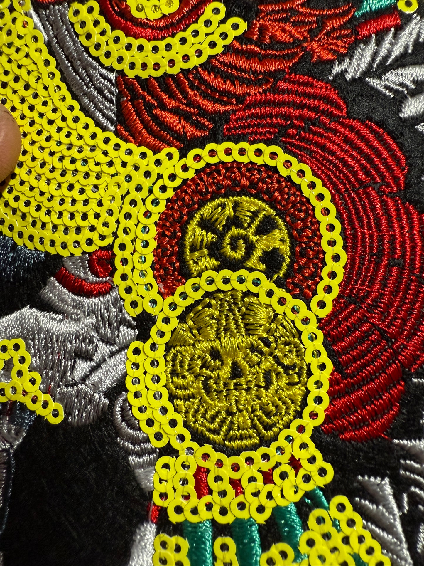 Aztec or Mayan Dead Eagle Warrior Patch, 8", patches, Sequins, embroidered (#27)