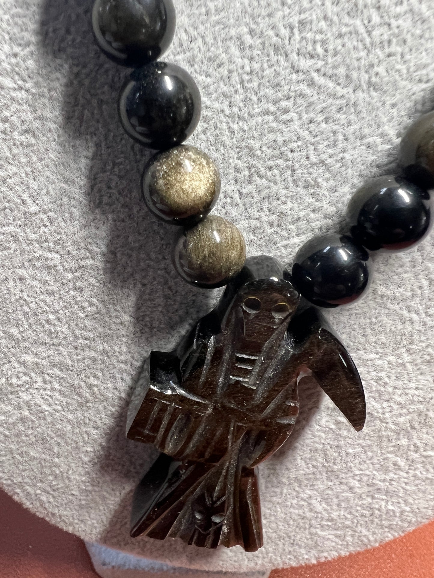 Gold Sheen Obsidian Santa Muerte pendant, necklace, Aztec, Mexican, Mexico #14