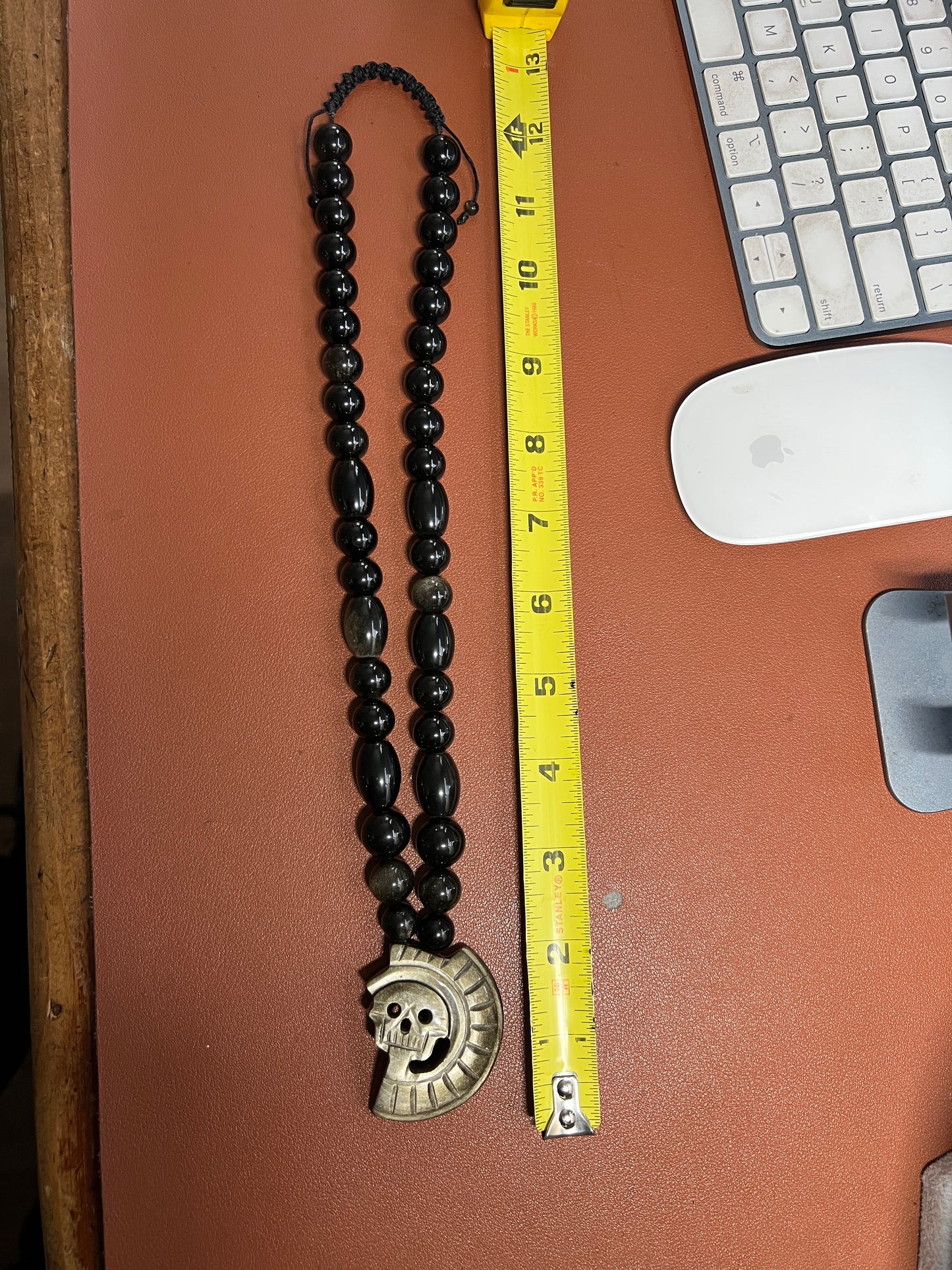 Gold Sheen Obsidian Piedra De Muerte Pendant Beaded Necklace, Aztec, Stone of Death, Mictlantecuhtli, Handmade, Mexico, Prehispanic Jewelry (#14)