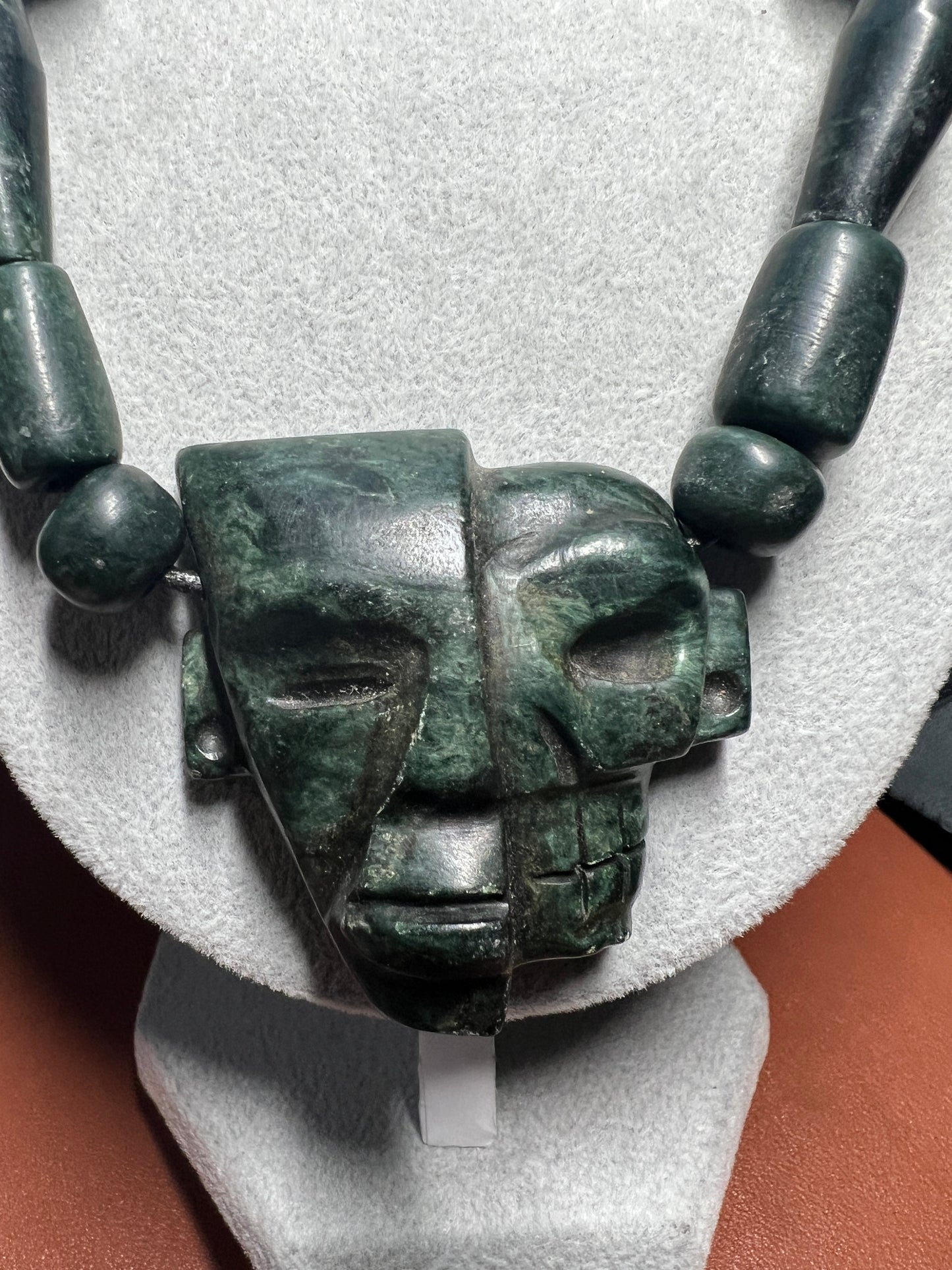 Serpentine Jade Life Death Aztec Death Mask Azteca Necklace Beads, Mexican Mexico #37