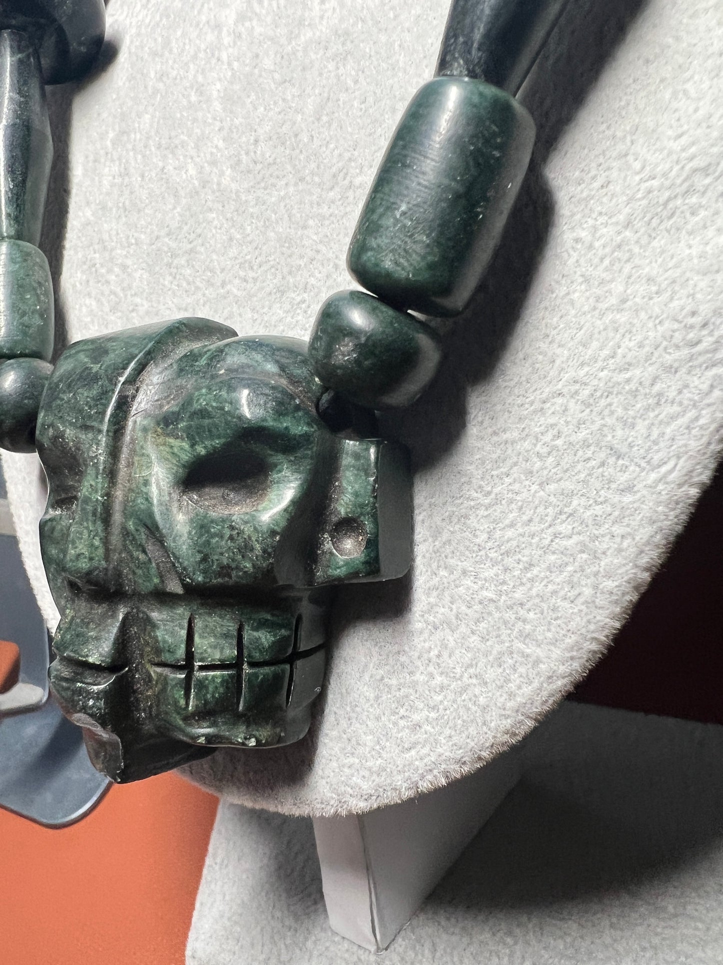 Serpentine Jade Life Death Aztec Death Mask Azteca Necklace Beads, Mexican Mexico #37