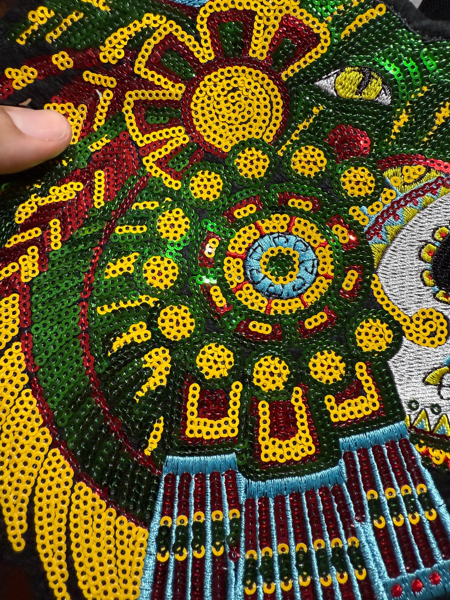 Aztec or Mayan Dead Jaguar Warrior Patch, 9.5" x 7.5", patches, Sequins, embroidered (#31)