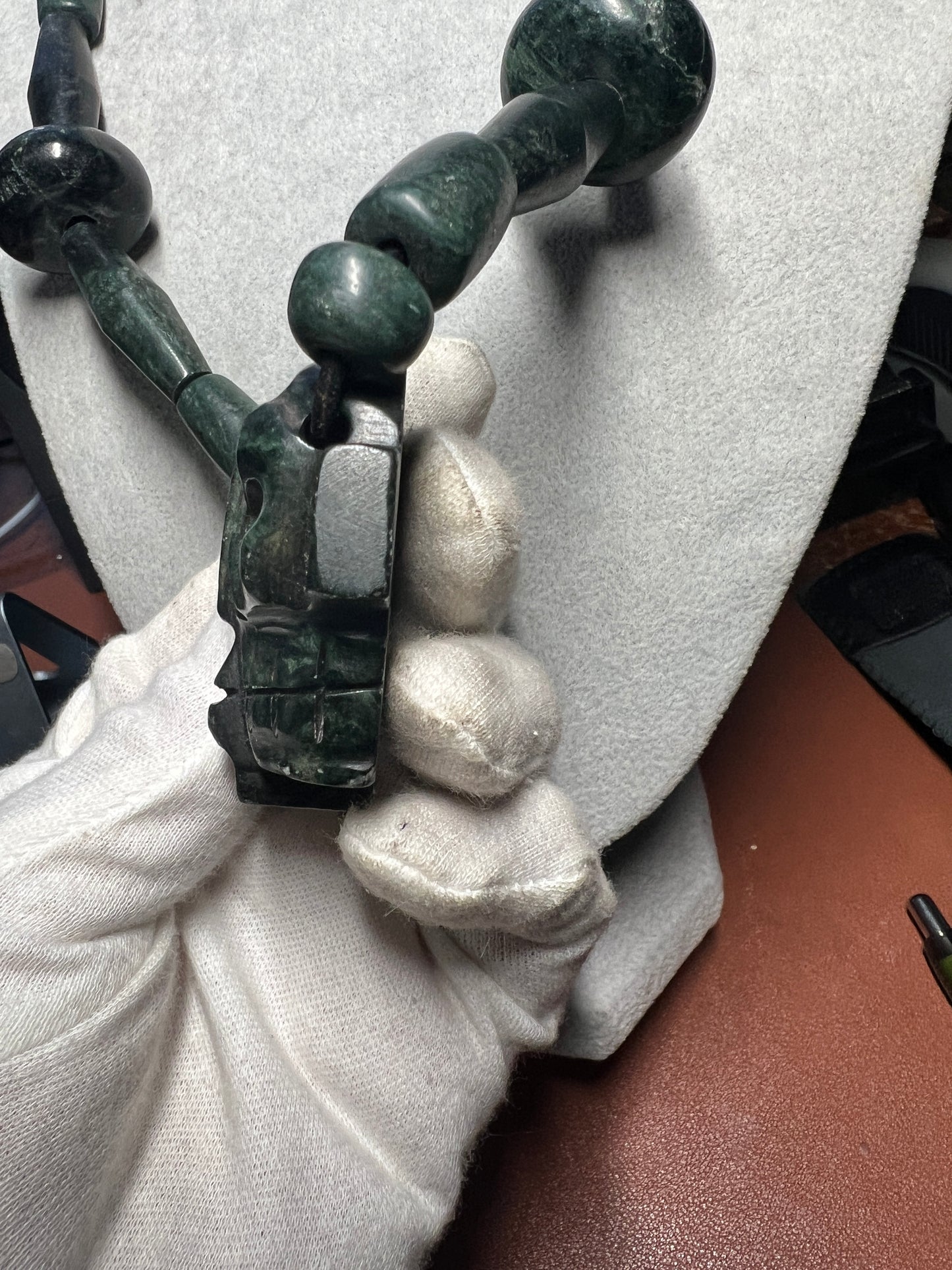 Serpentine Jade Life Death Aztec Death Mask Azteca Necklace Beads, Mexican Mexico #37