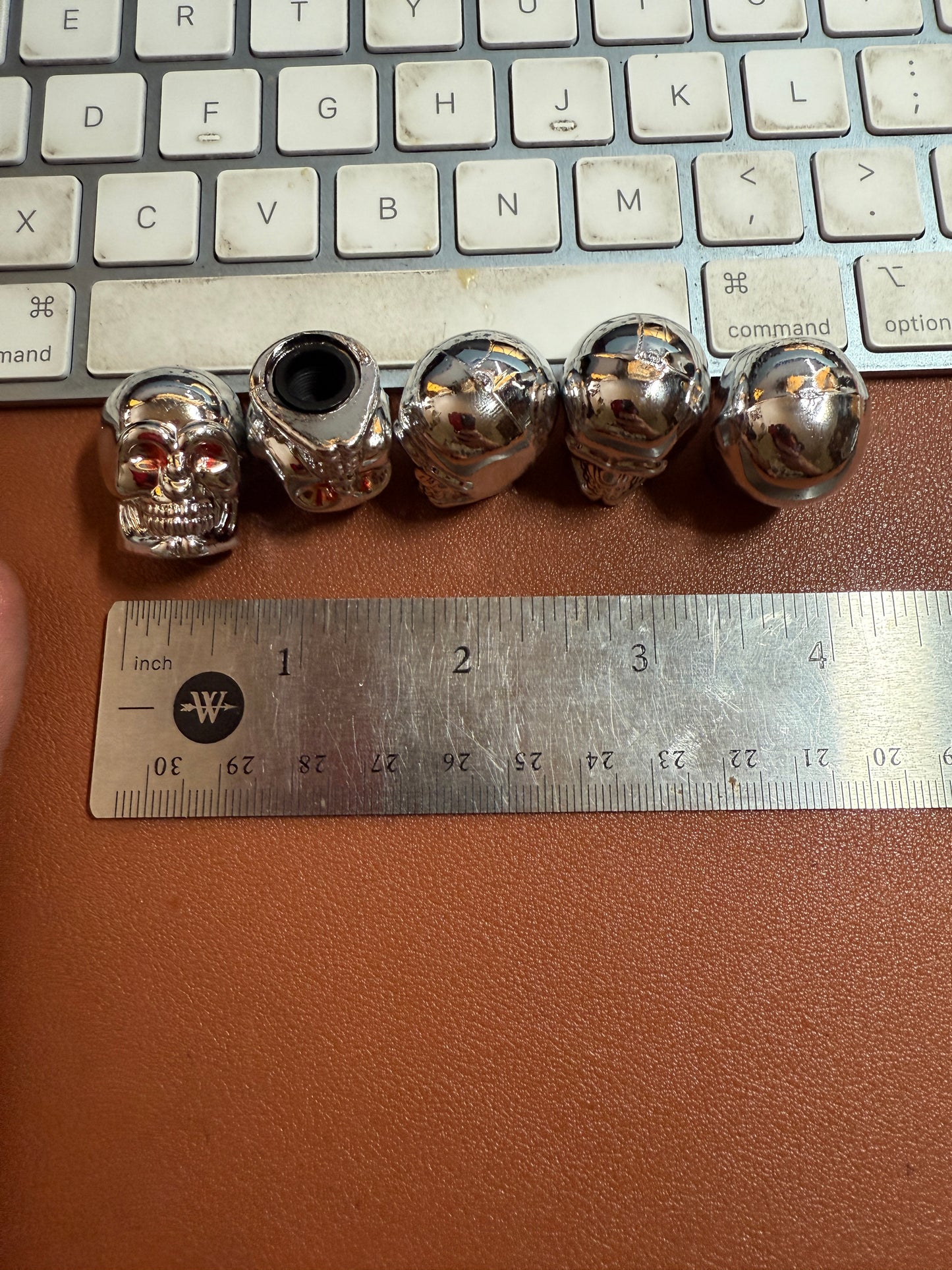 5 Aztec Mictlantecuhtli Terminator Skull Valve Stem Cap Cover Air Tire Wheel Car Bike Universal Silver