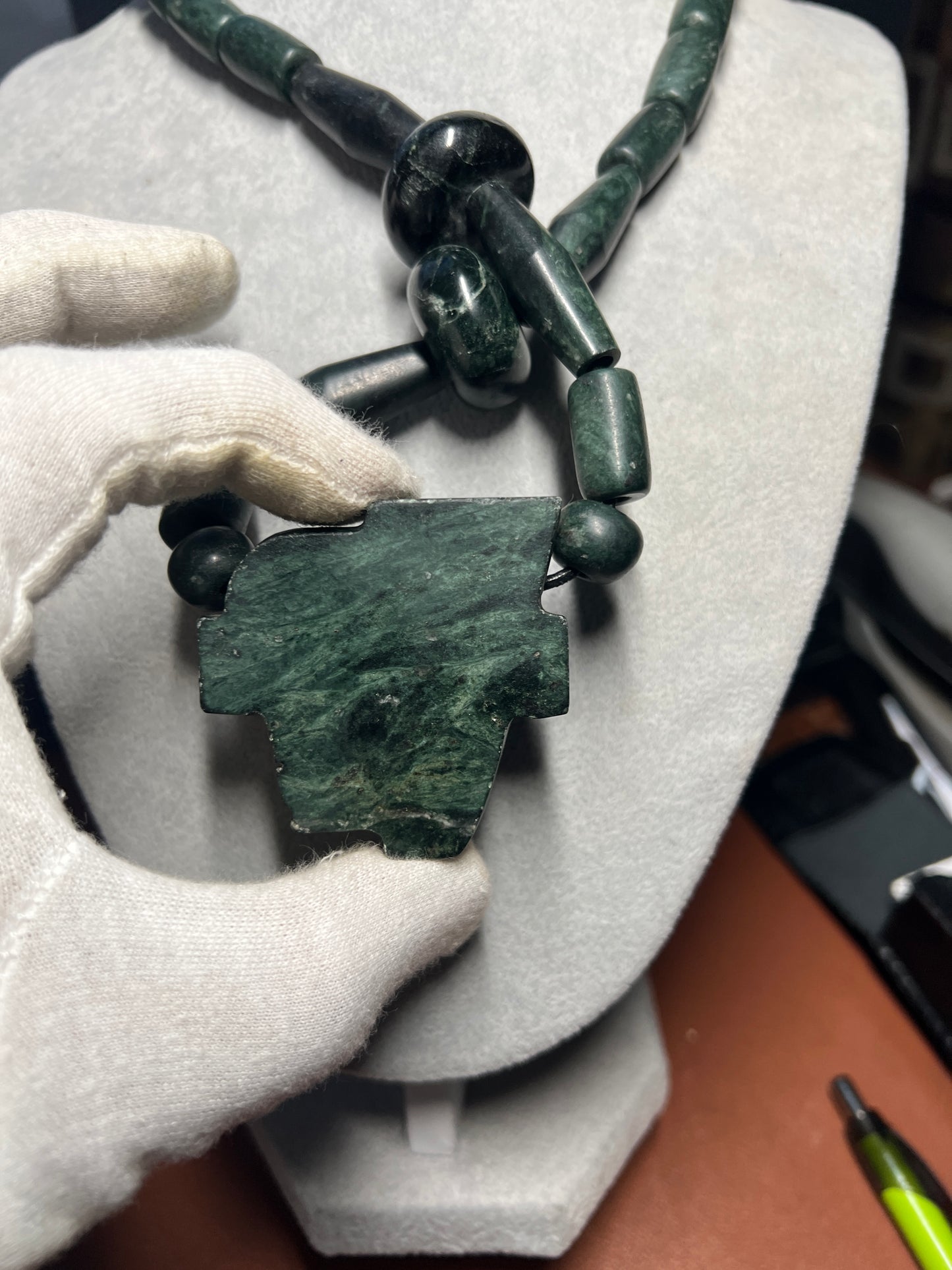 Serpentine Jade Life Death Aztec Death Mask Azteca Necklace Beads, Mexican Mexico #37