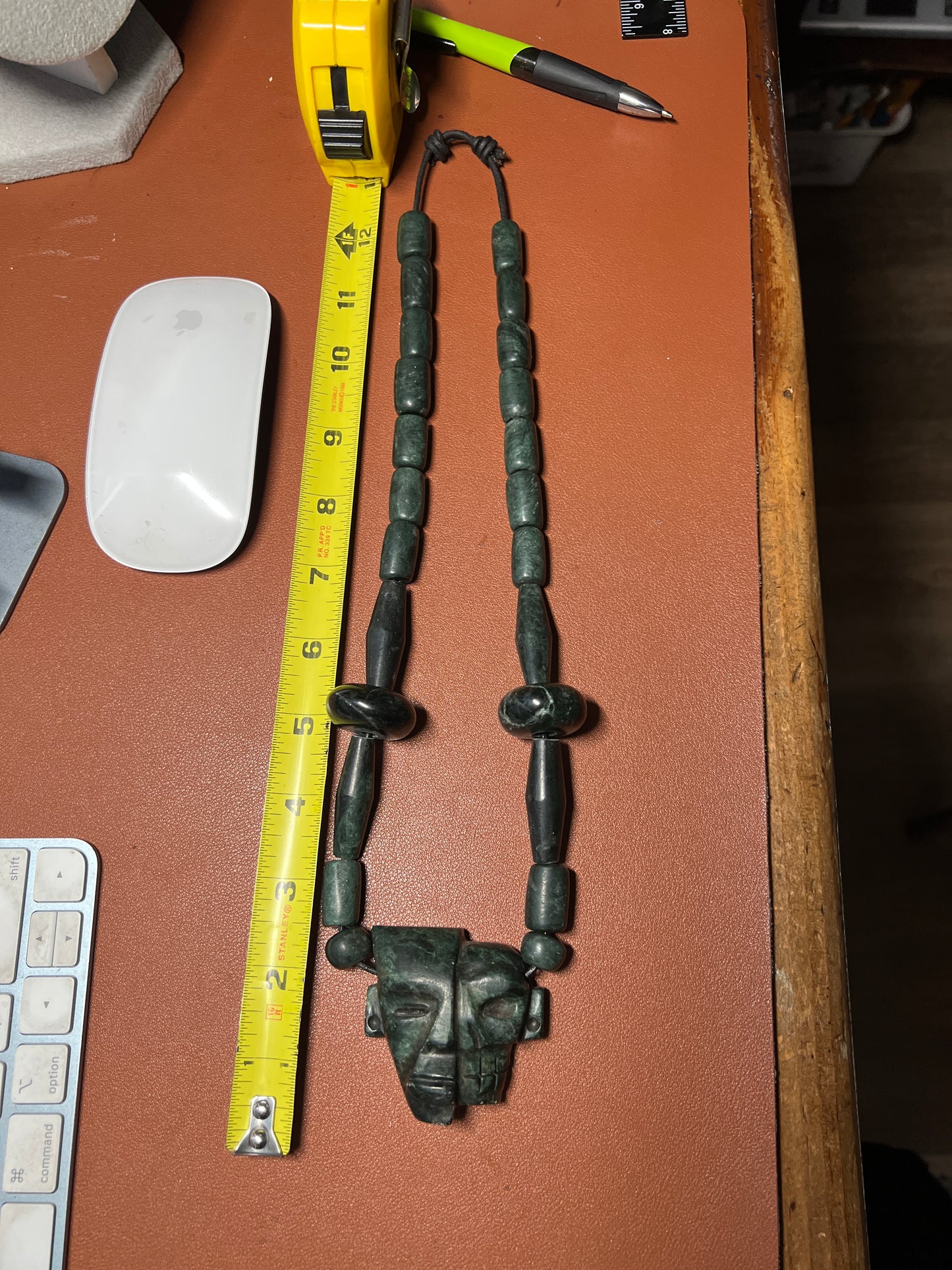 Serpentine Jade Life Death Aztec Death Mask Azteca Necklace Beads, Mexican Mexico #37