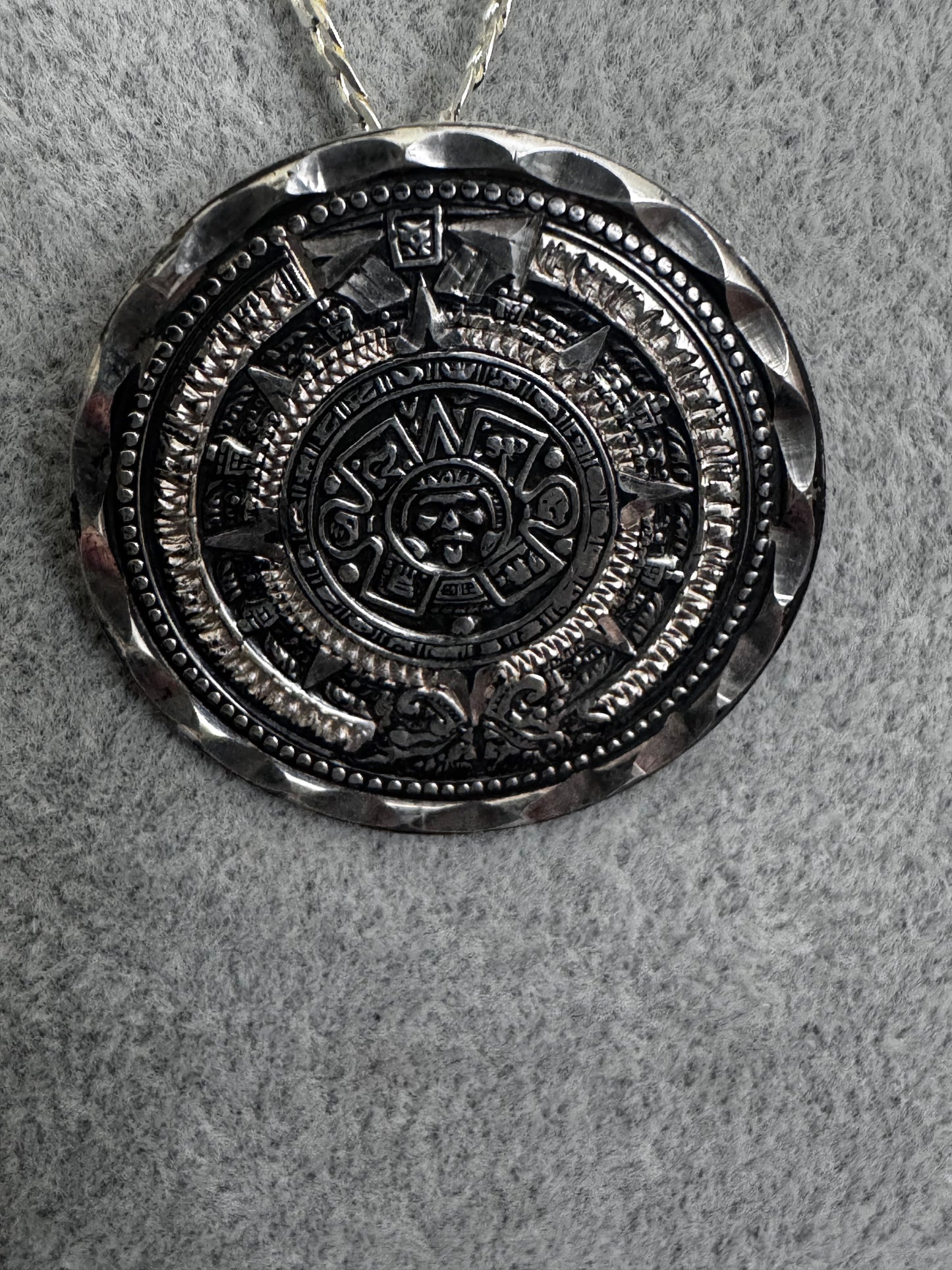 Aztec Calendar Sterling Silver 925 Pendant 1.25", Chain Necklace, 20" 925 plated, #39