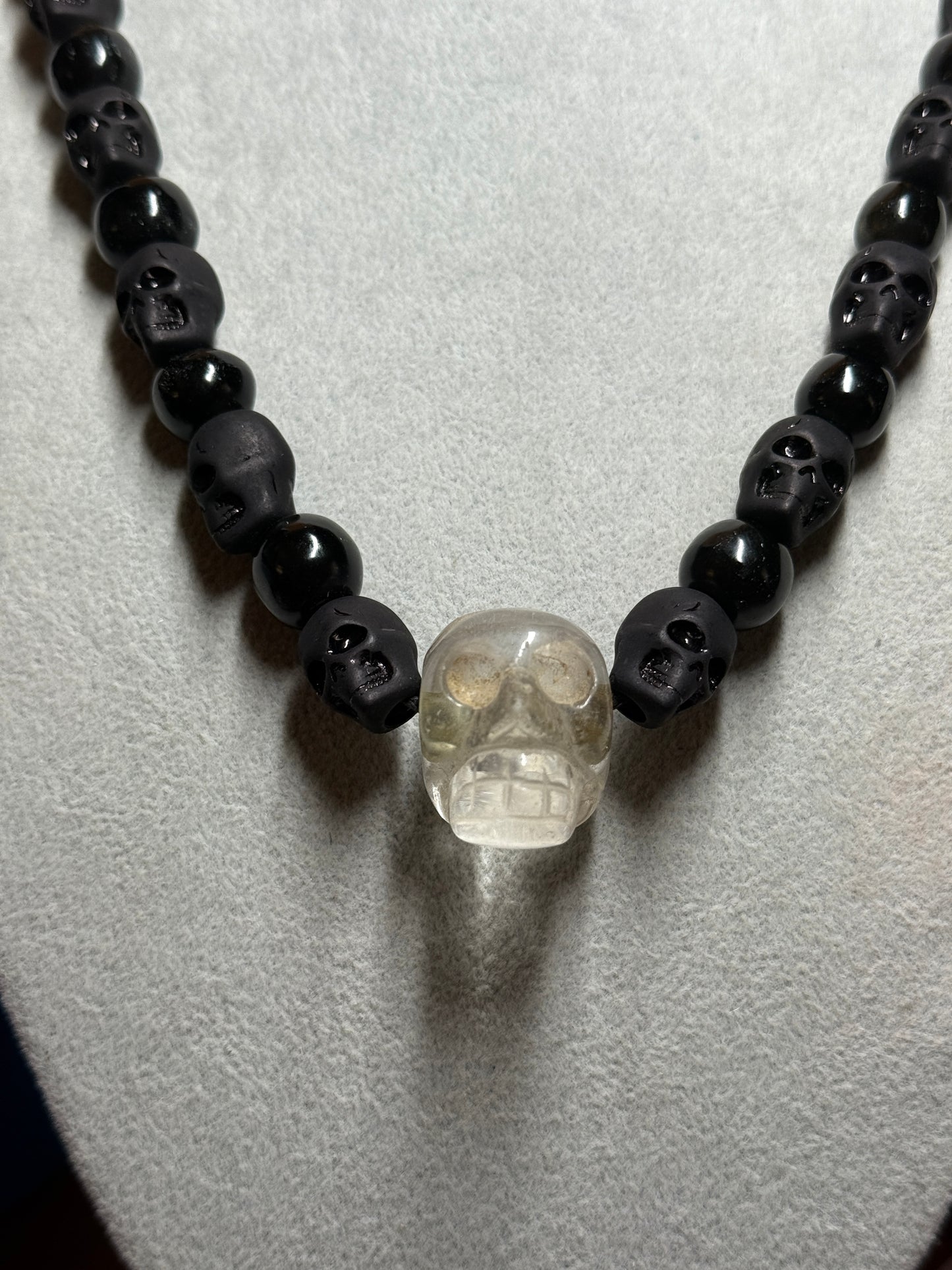 Quartz Skull Necklace, Crystal Skull, Obsidian Beads, Aztec Made Indigenous #39
