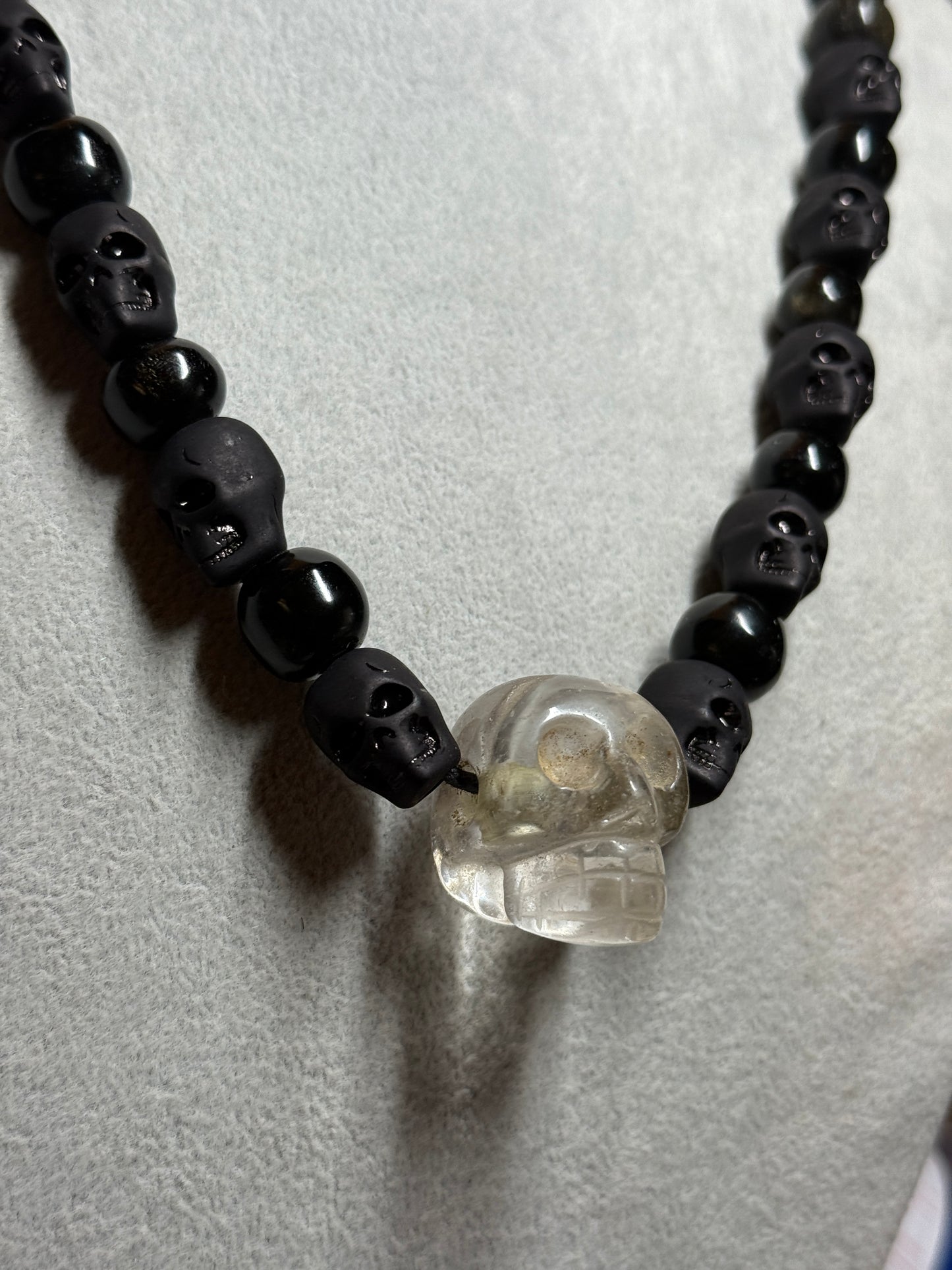 Quartz Skull Necklace, Crystal Skull, Obsidian Beads, Aztec Made Indigenous #39