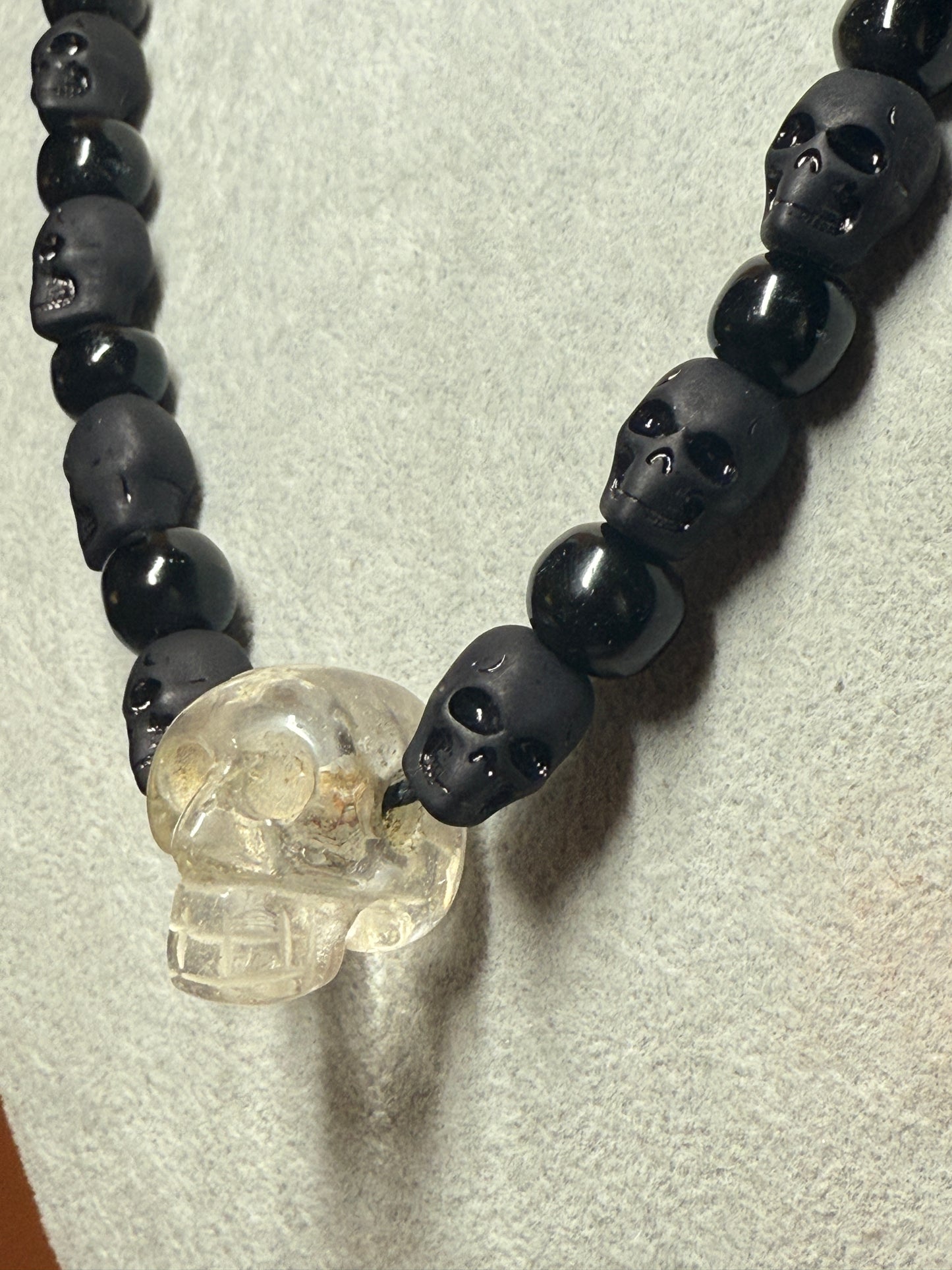 Quartz Skull Necklace, Crystal Skull, Obsidian Beads, Aztec Made Indigenous #39