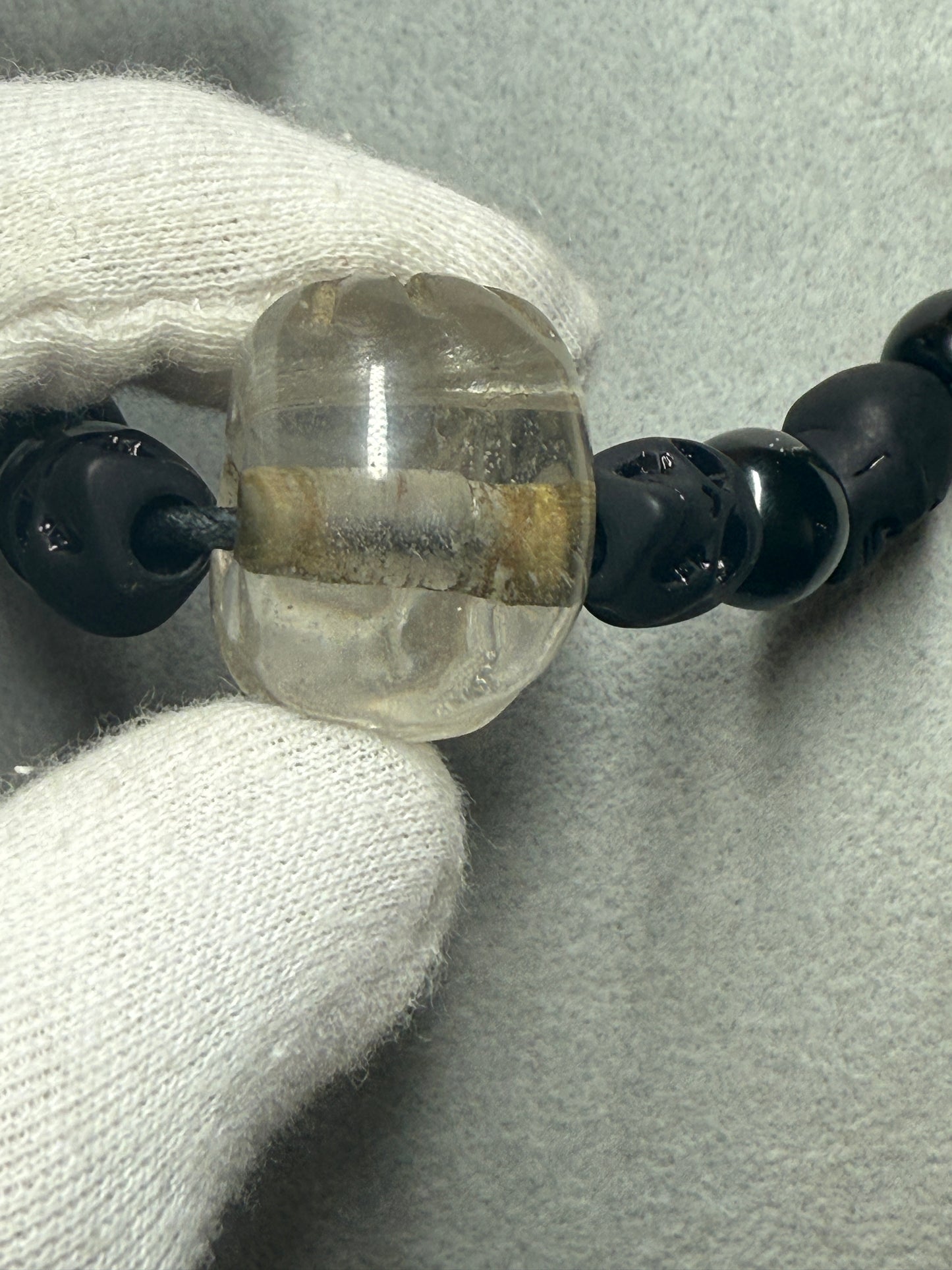 Quartz Skull Necklace, Crystal Skull, Obsidian Beads, Aztec Made Indigenous #39