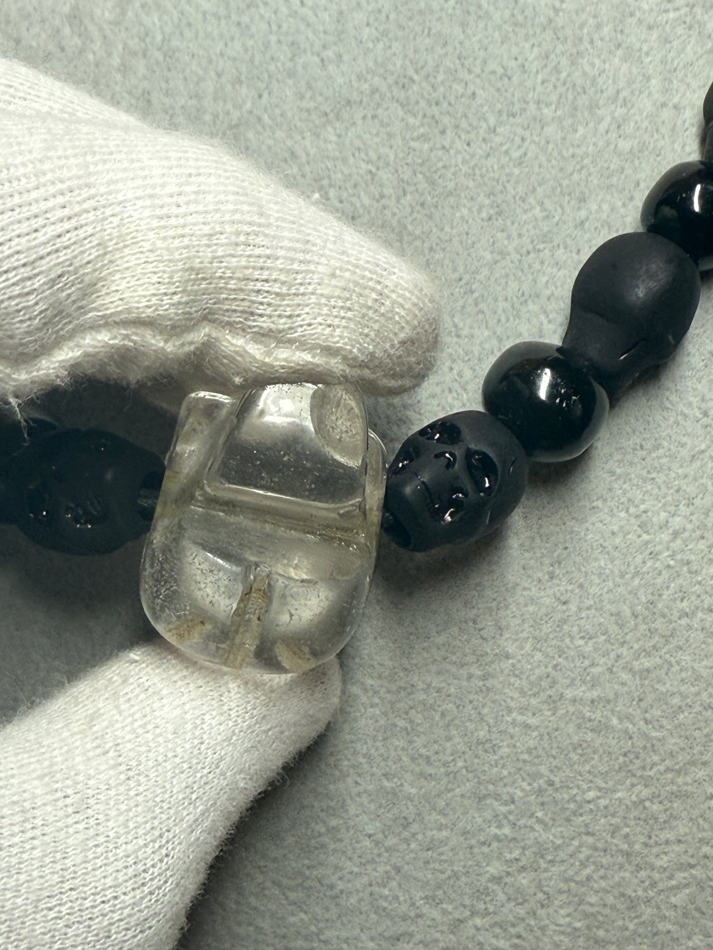 Quartz Skull Necklace, Crystal Skull, Obsidian Beads, Aztec Made Indigenous #39