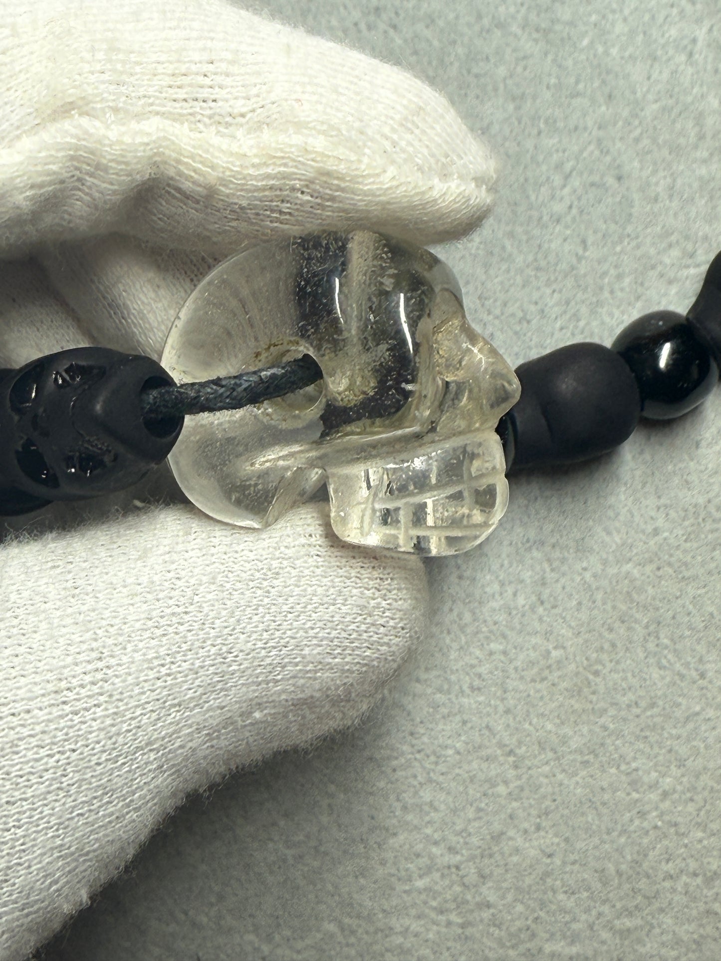 Quartz Skull Necklace, Crystal Skull, Obsidian Beads, Aztec Made Indigenous #39