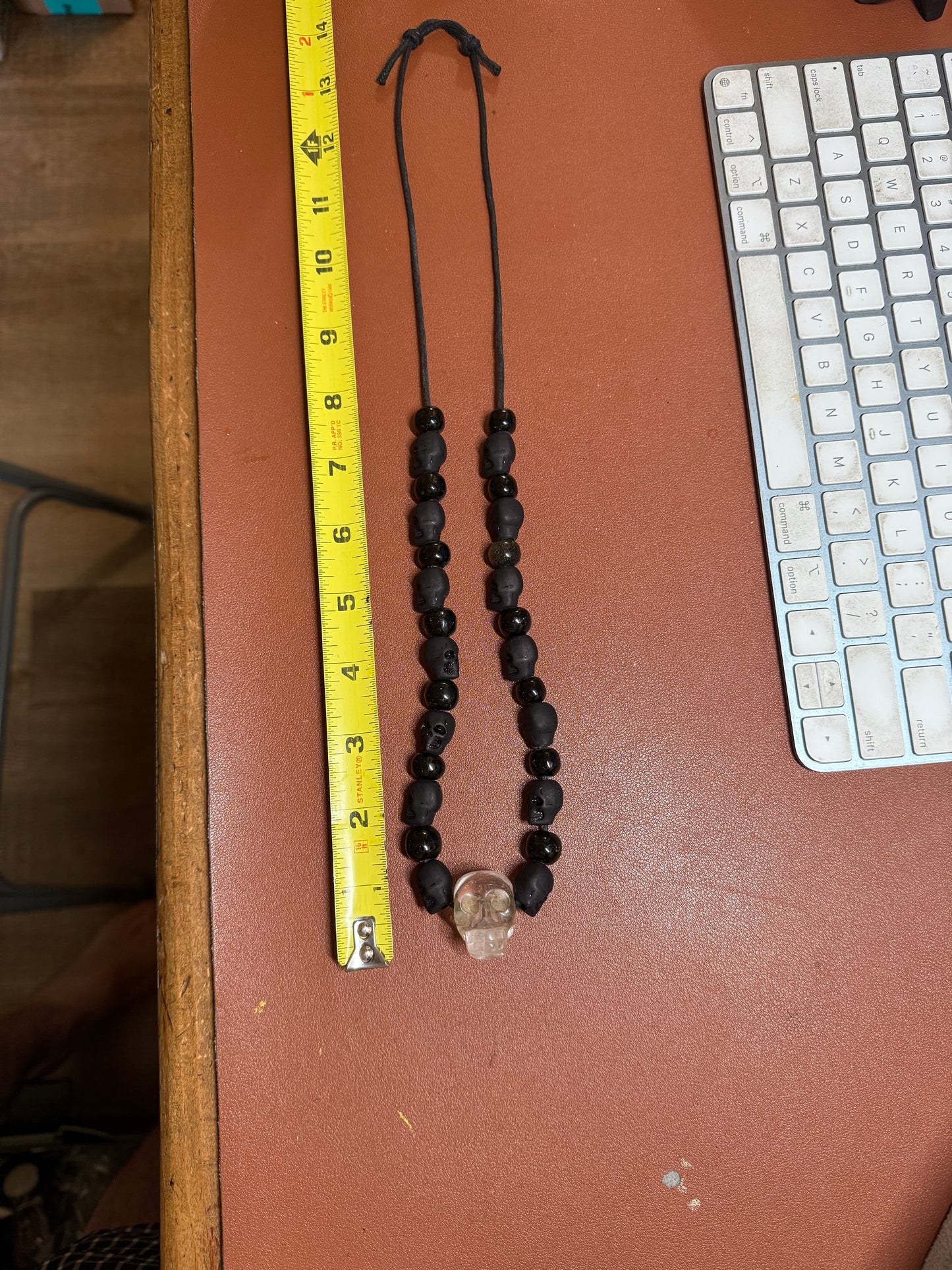 Quartz Skull Necklace, Crystal Skull, Obsidian Beads, Aztec Made Indigenous #39