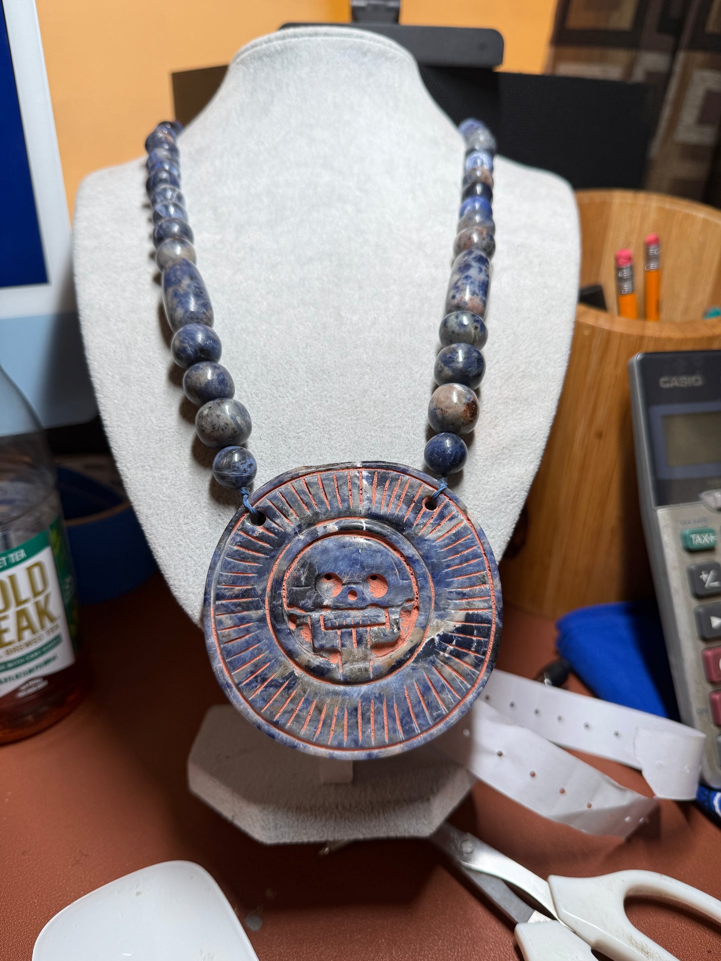 Blue Sodalite Mictlantecuhtli Disk Piedra Muerte Mexican Mexico Aztec Native #41