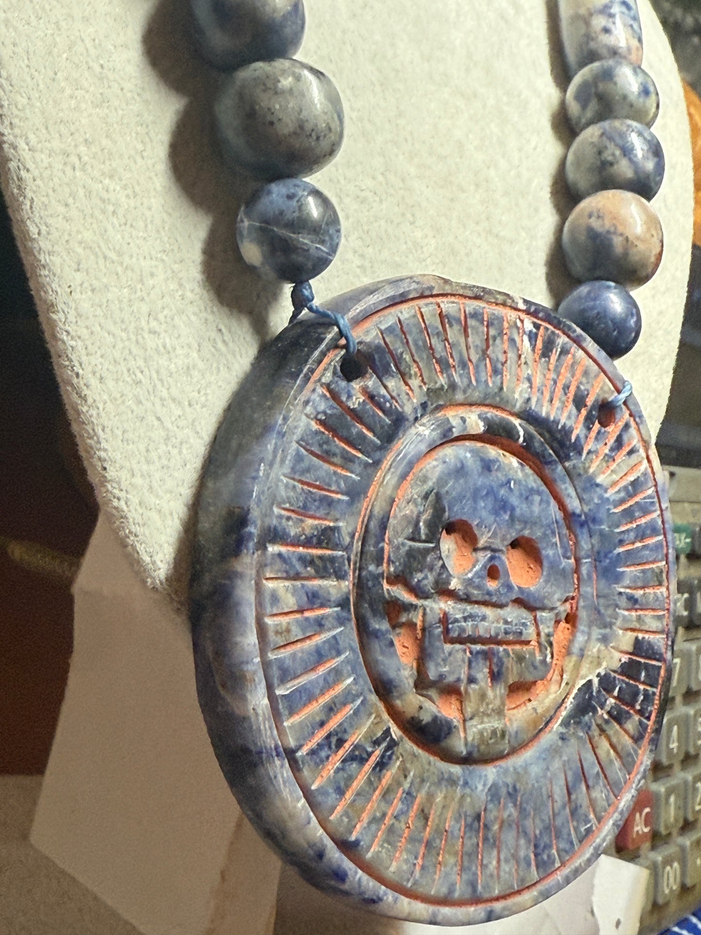 Blue Sodalite Mictlantecuhtli Disk Piedra Muerte Mexican Mexico Aztec Native #41