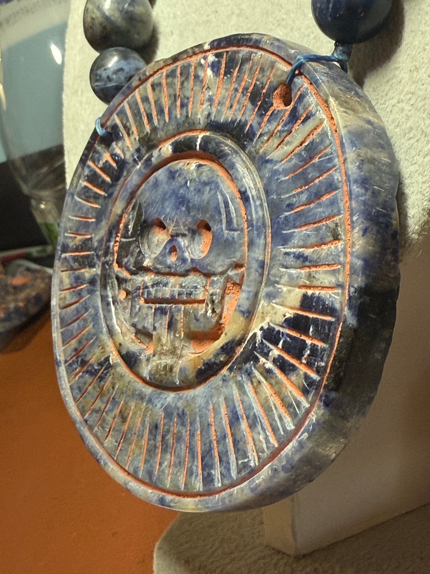 Blue Sodalite Mictlantecuhtli Disk Piedra Muerte Mexican Mexico Aztec Native #41