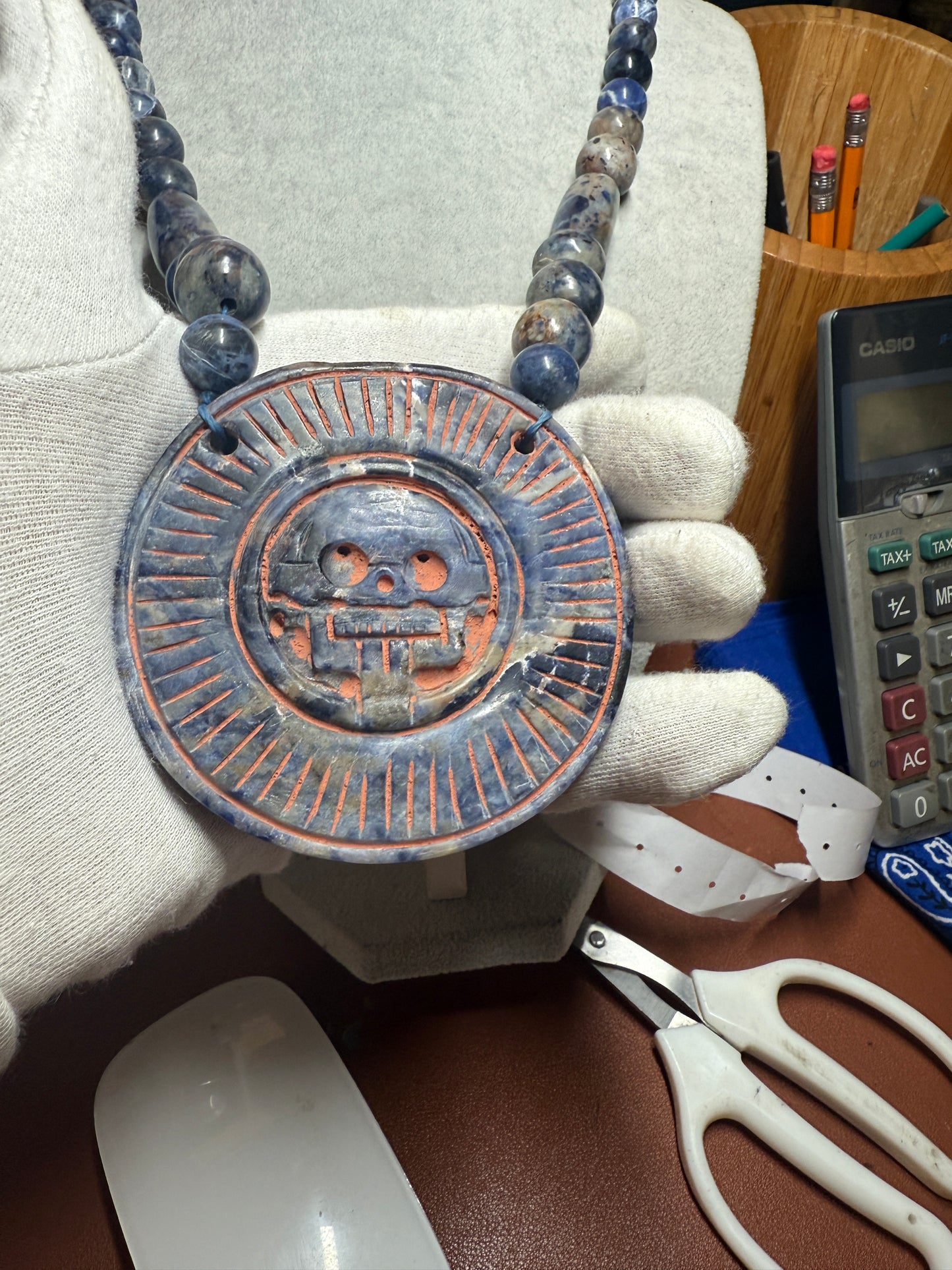 Blue Sodalite Mictlantecuhtli Disk Piedra Muerte Mexican Mexico Aztec Native #41