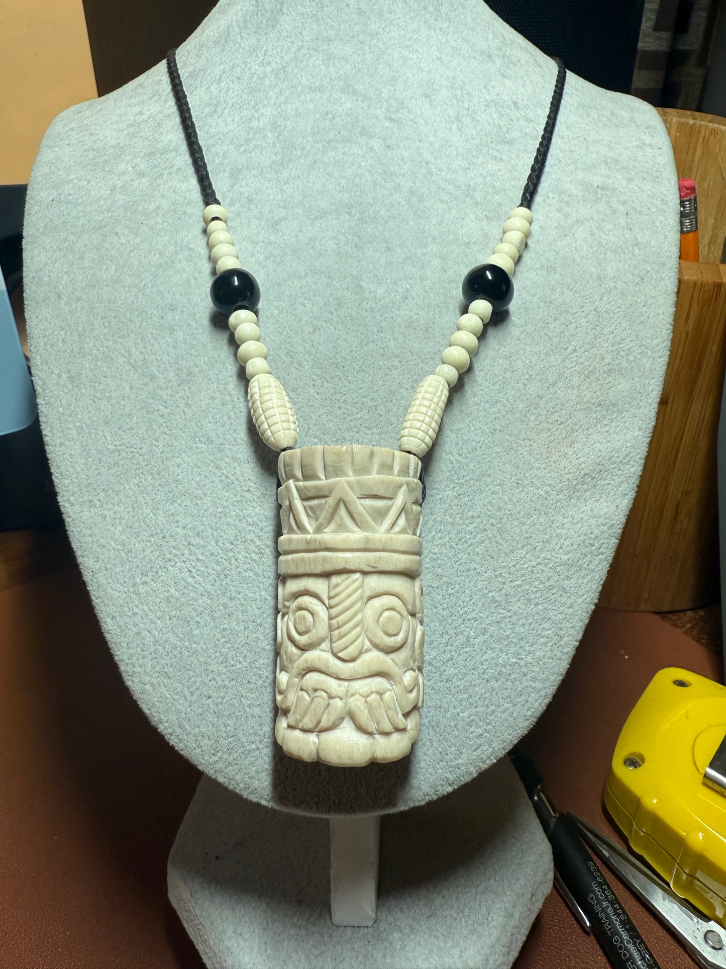 Aztec Tlaloc Pendant Carved from Bone, Mexica, Rain God, Mexico (H)