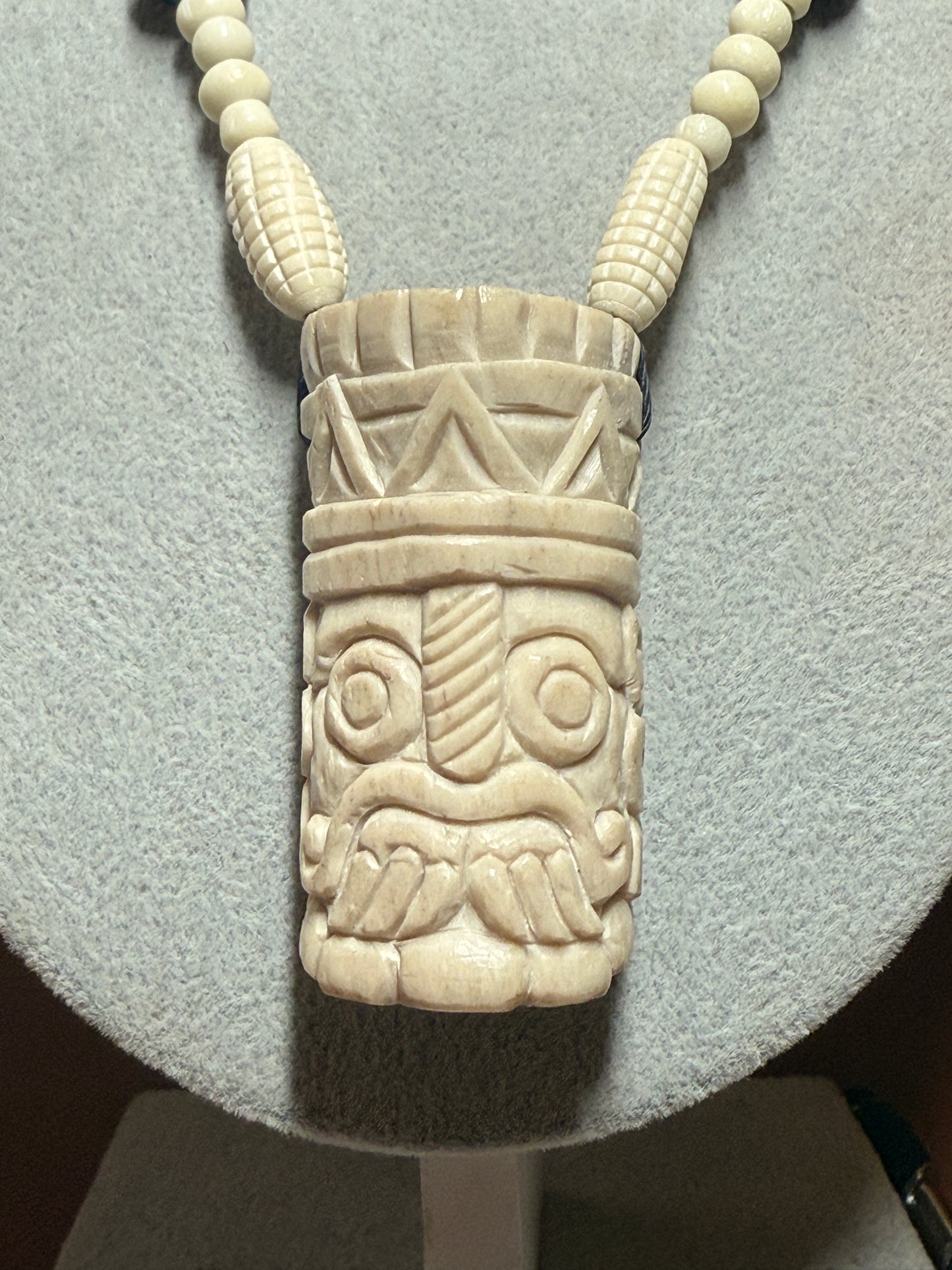 Aztec Tlaloc Pendant Carved from Bone, Mexica, Rain God, Mexico (H)