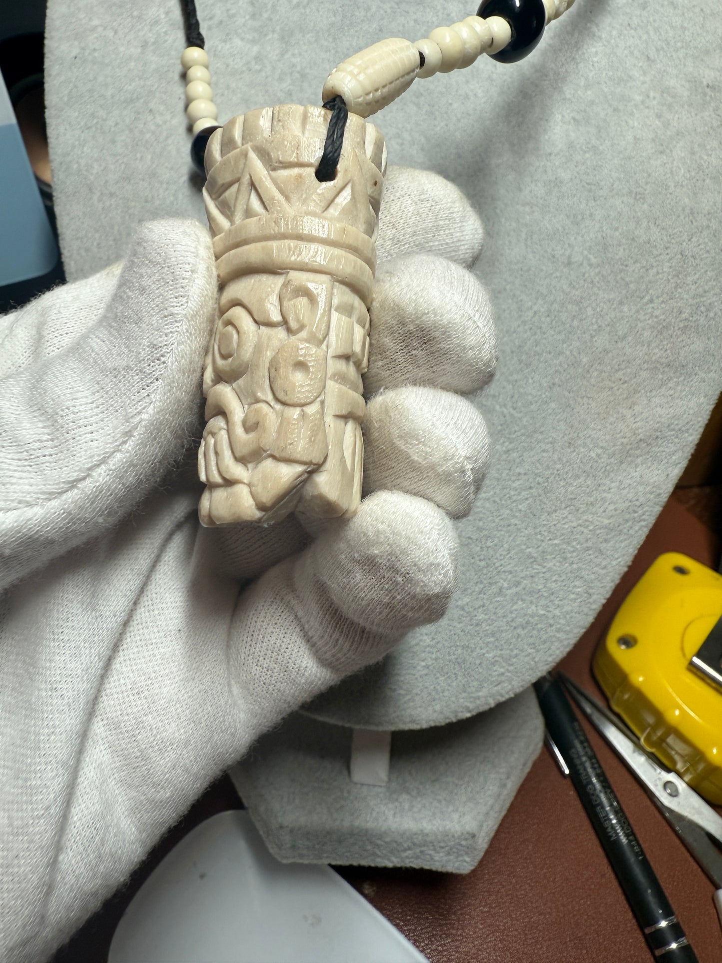 Aztec Tlaloc Pendant Carved from Bone, Mexica, Rain God, Mexico (H)