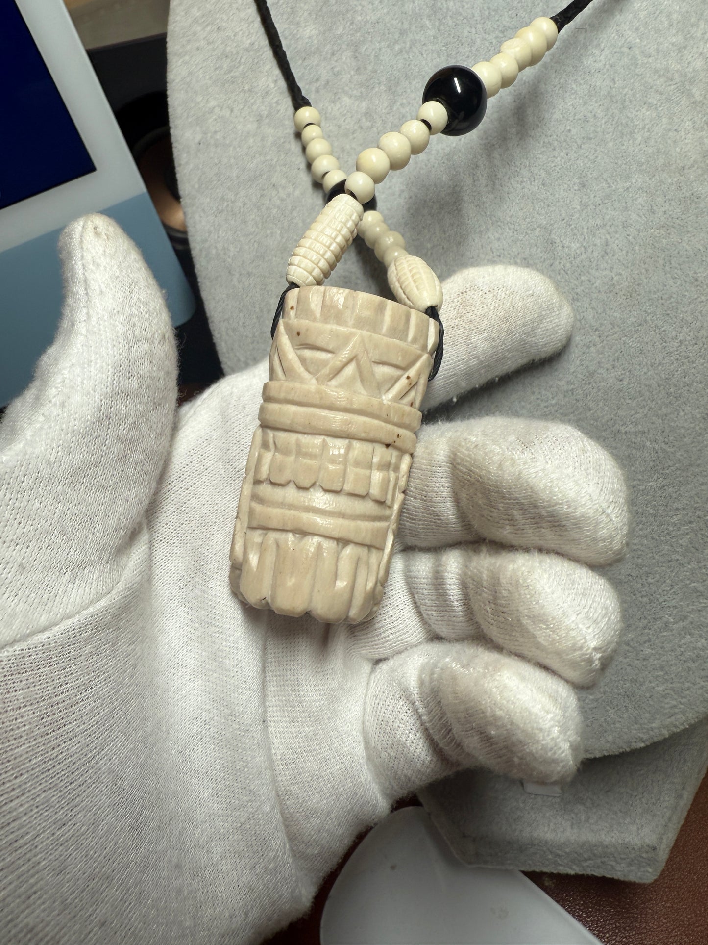Aztec Tlaloc Pendant Carved from Bone, Mexica, Rain God, Mexico (H)