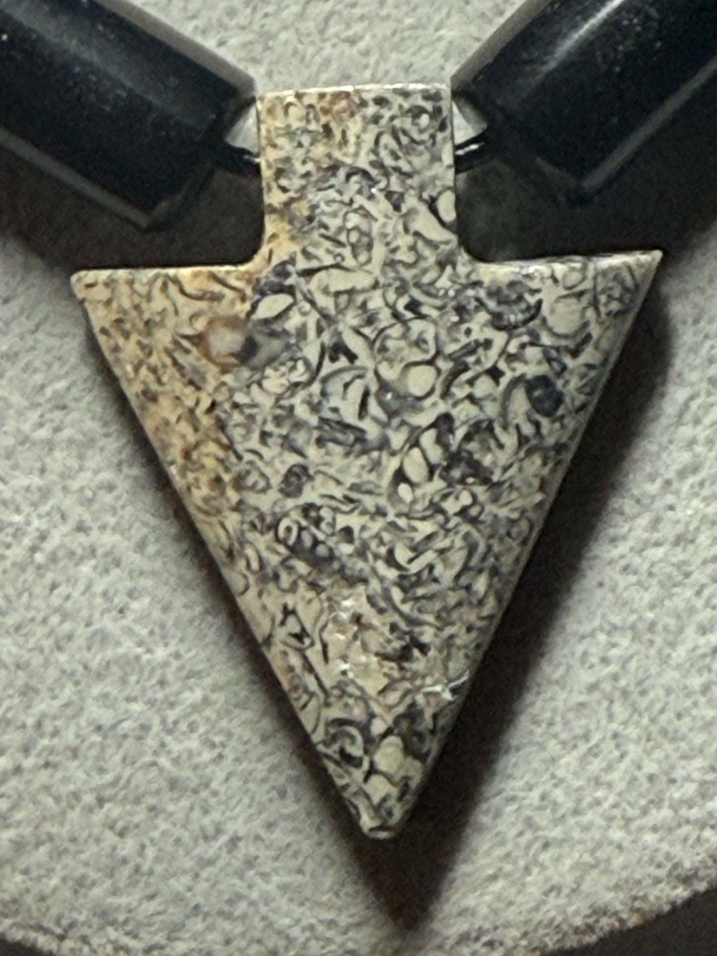 Granite Arrowhead Pendant Obsidian Beaded Necklace, Mexican, Aztec, Mexico #40