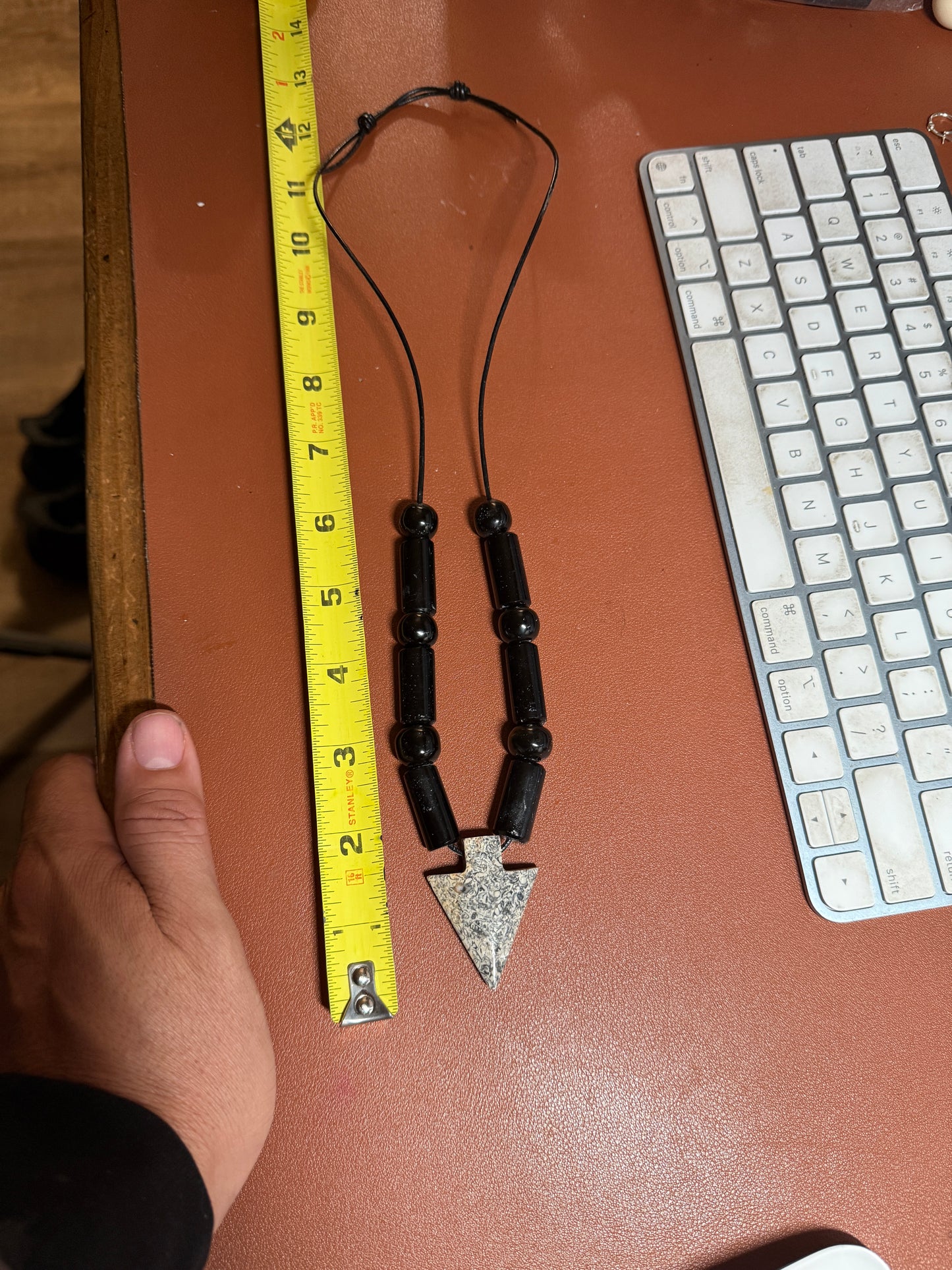 Granite Arrowhead Pendant Obsidian Beaded Necklace, Mexican, Aztec, Mexico #40