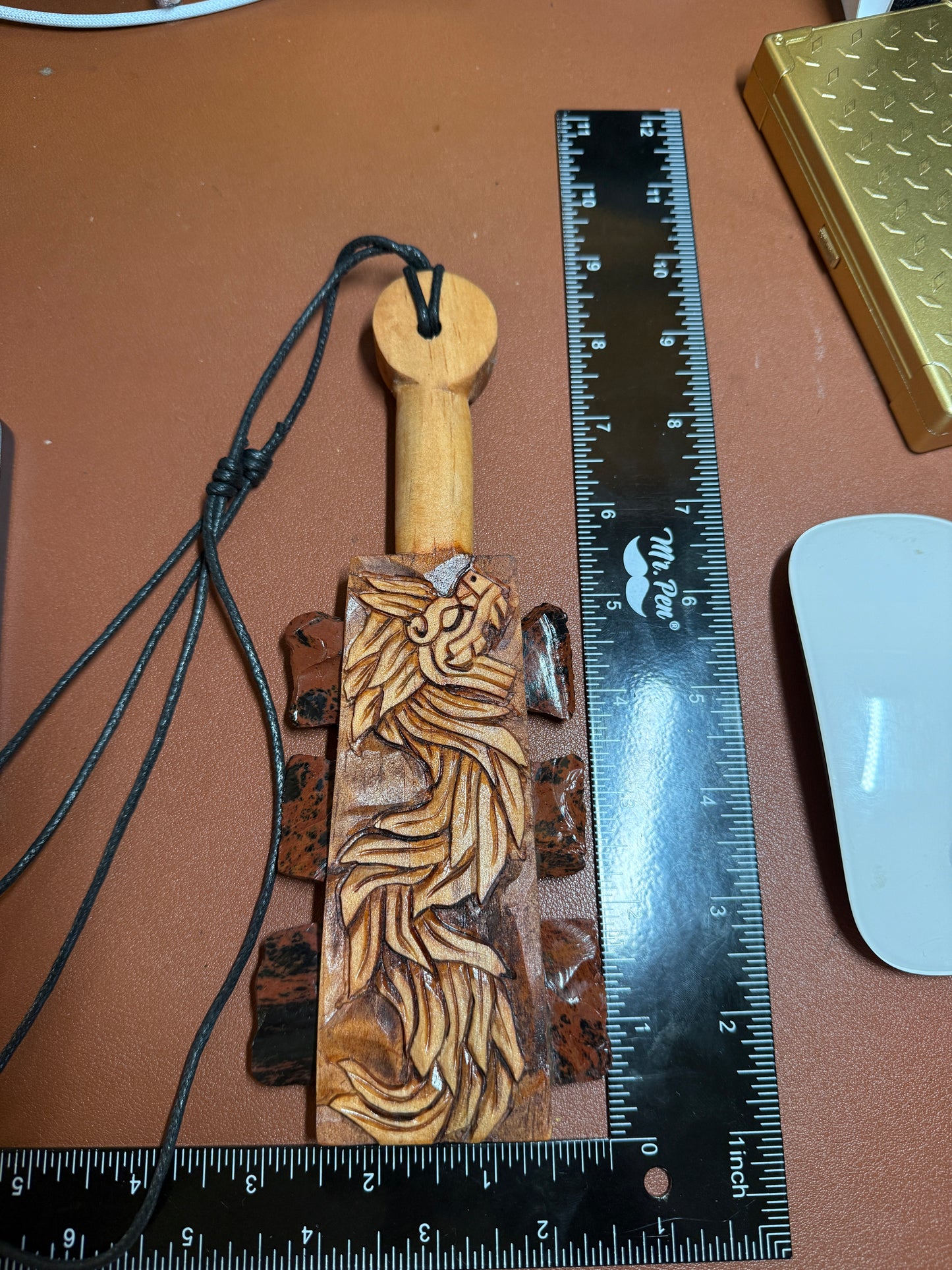 Mini Macuahuitl Aztec Necklace, Quetzalcoatl, Kukulkan, Mexican, Dragon, Serpent 8.25"