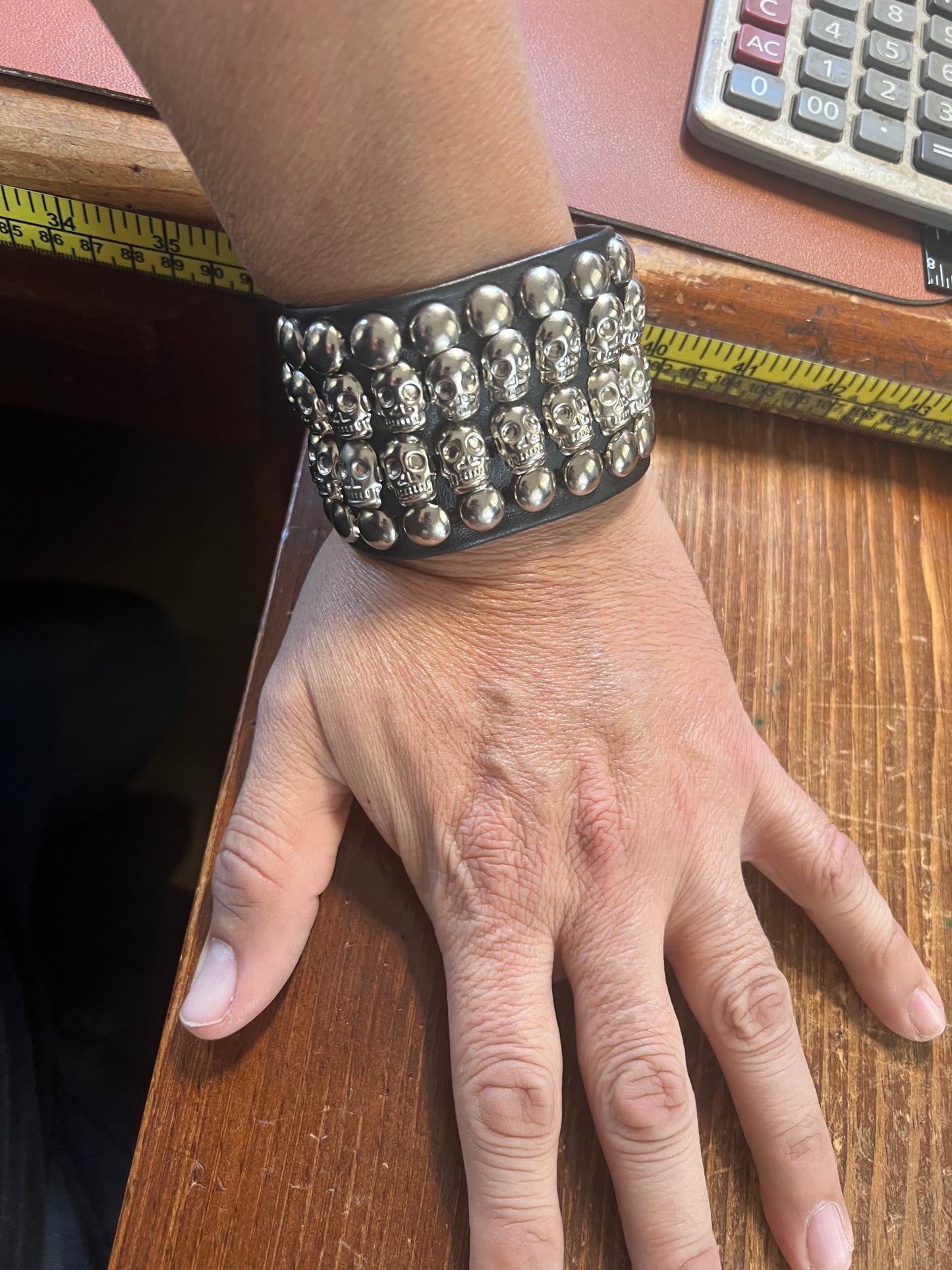 Leather Aztec Wrist Cuff Bracelet Skull Rack , Mens, handmade Size 8.5-9.25" #37