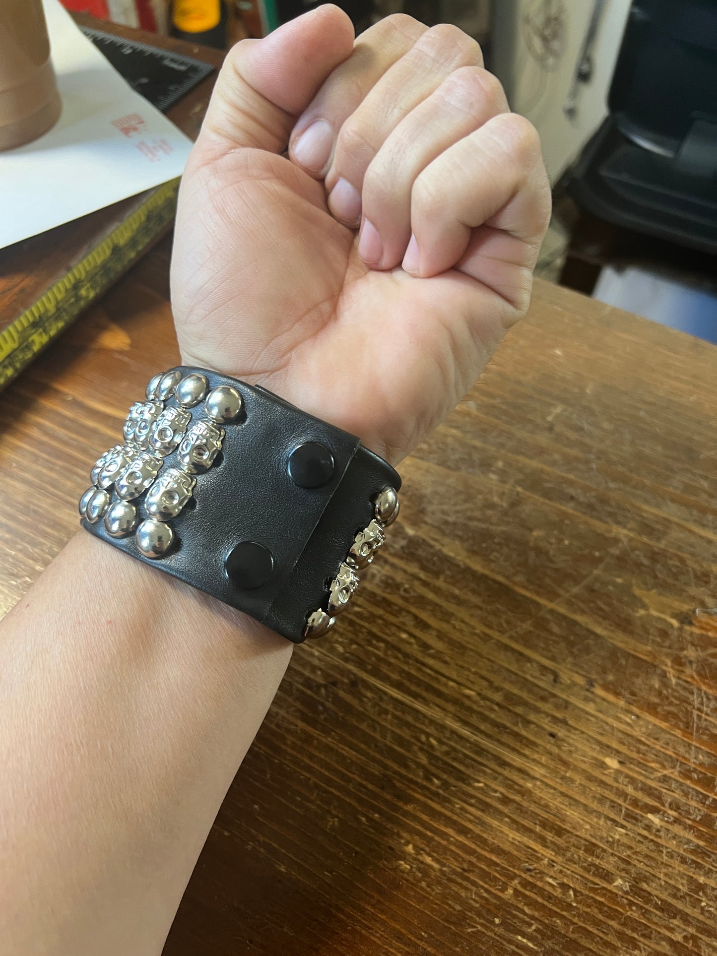 Leather Aztec Wrist Cuff Bracelet Skull Rack , Mens, handmade Size 8.5-9.25" #37
