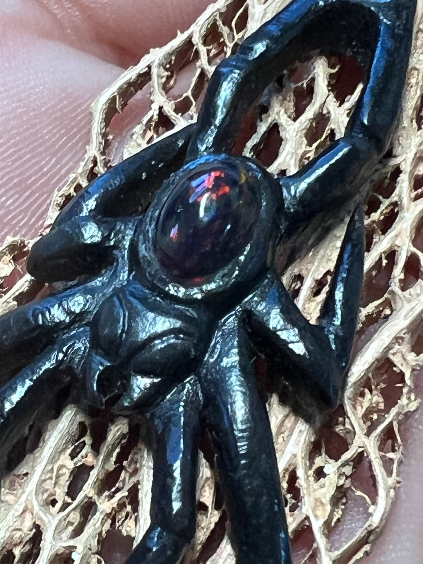 Black Widow Spider Pendant, Bull Horn, Cactus Skeleton, Black Opal, Handmade Mexico
