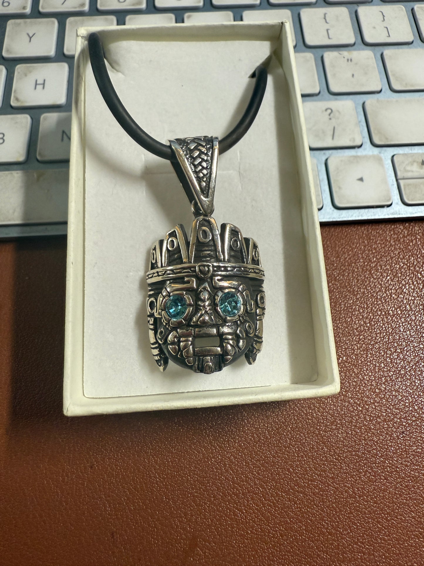 Tlaloc pendant Sterling Silver, Aztec Rain God, Blue Zirconia Eyes, Mexico, #4