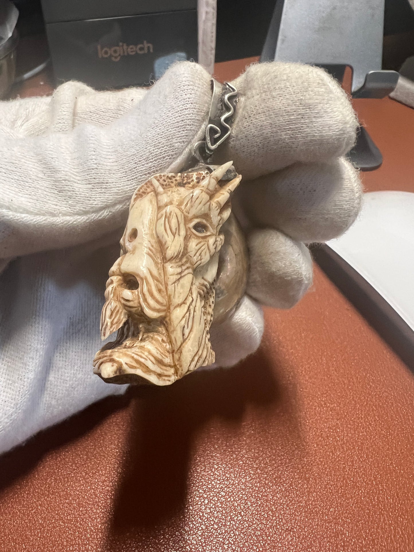 Fauna Hand Eye Pendant Deer Antler Ammonite Fossil Silver Bail Pans Labyrinth