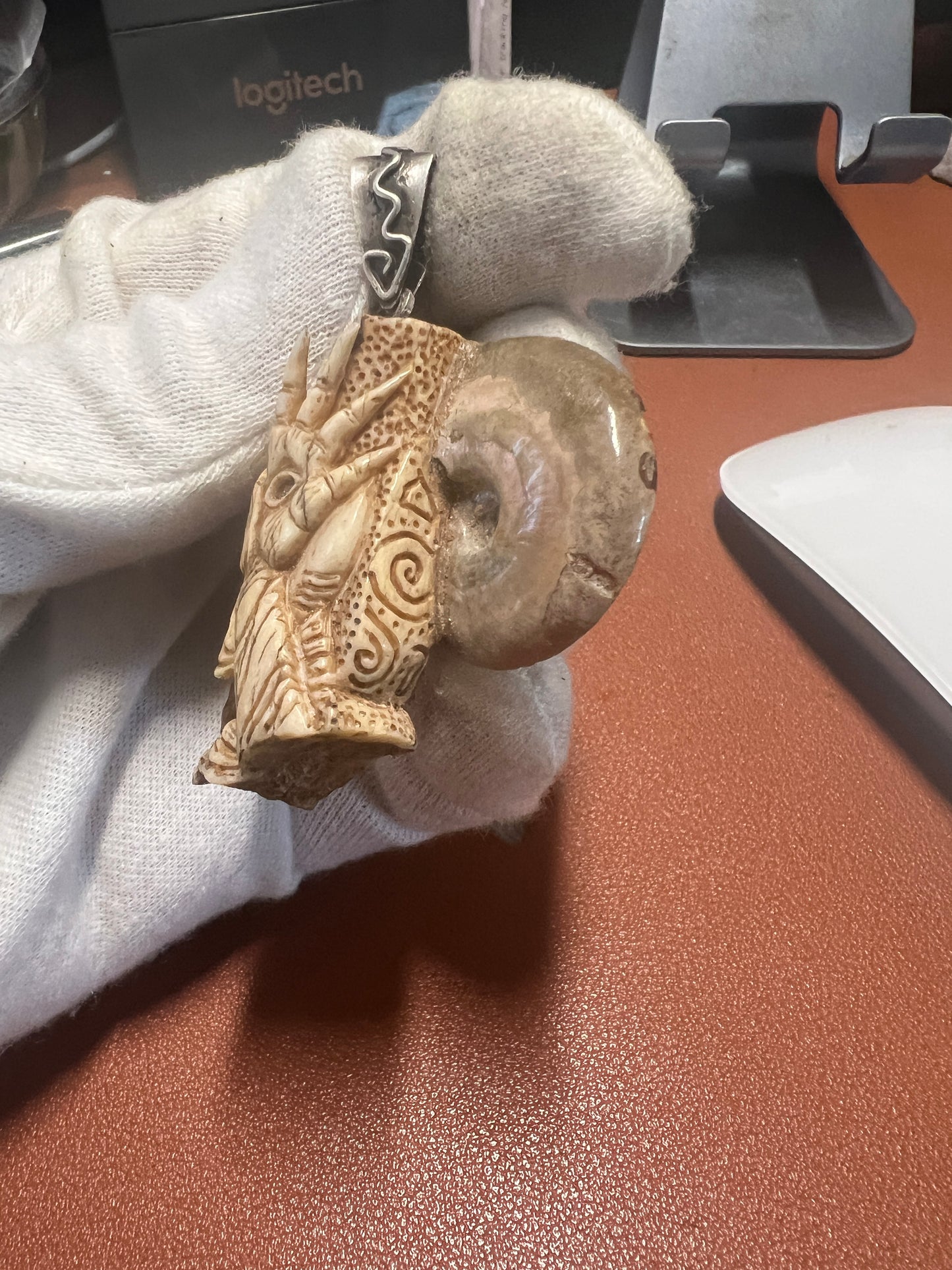 Fauna Hand Eye Pendant Deer Antler Ammonite Fossil Silver Bail Pans Labyrinth