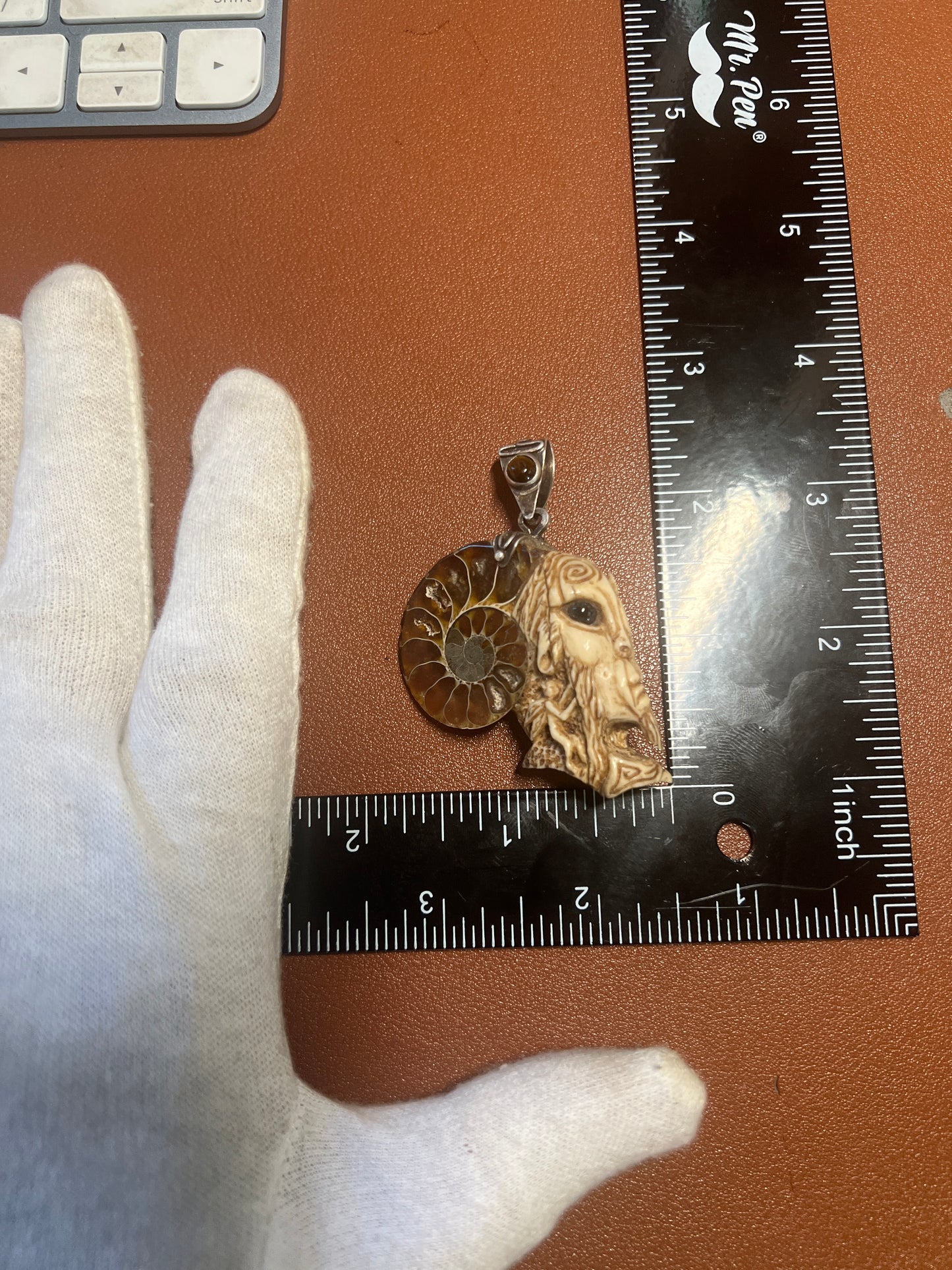 Fauna Hand Eye Pendant Deer Antler Ammonite Fossil Silver Bail Pans Labyrinth