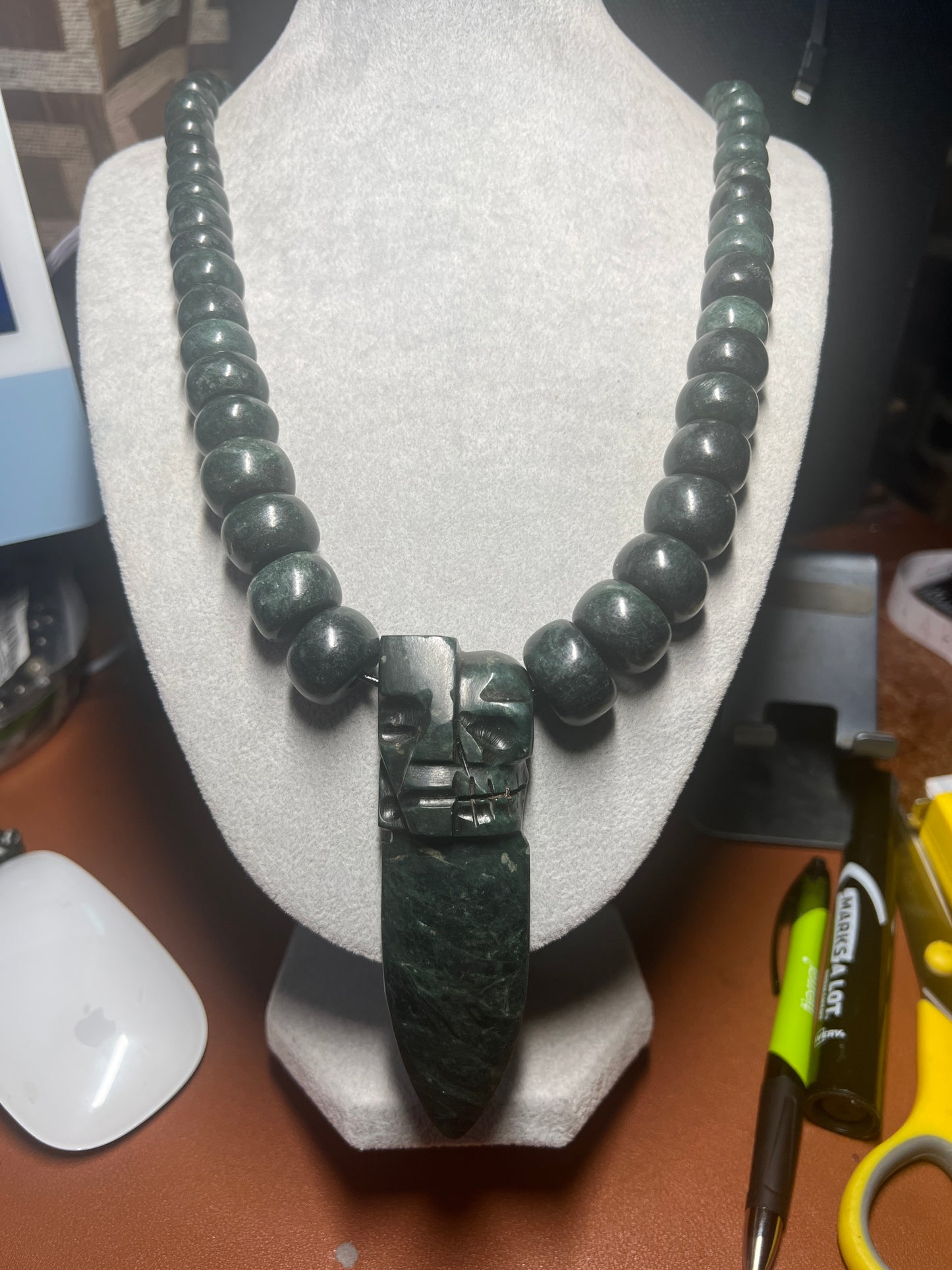 Life and Death Serpentine Dagger Necklace, Guatemalan Jade Beads Mexico (#18)