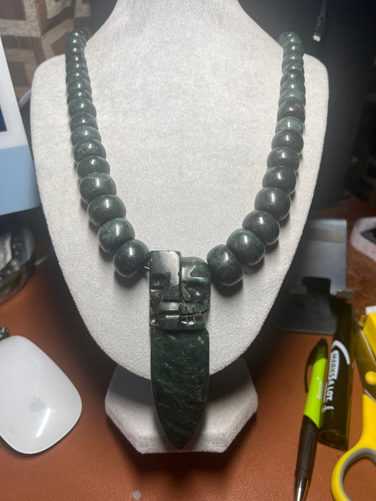 Life and Death Serpentine Dagger Necklace, Guatemalan Jade Beads Mexico (#18)