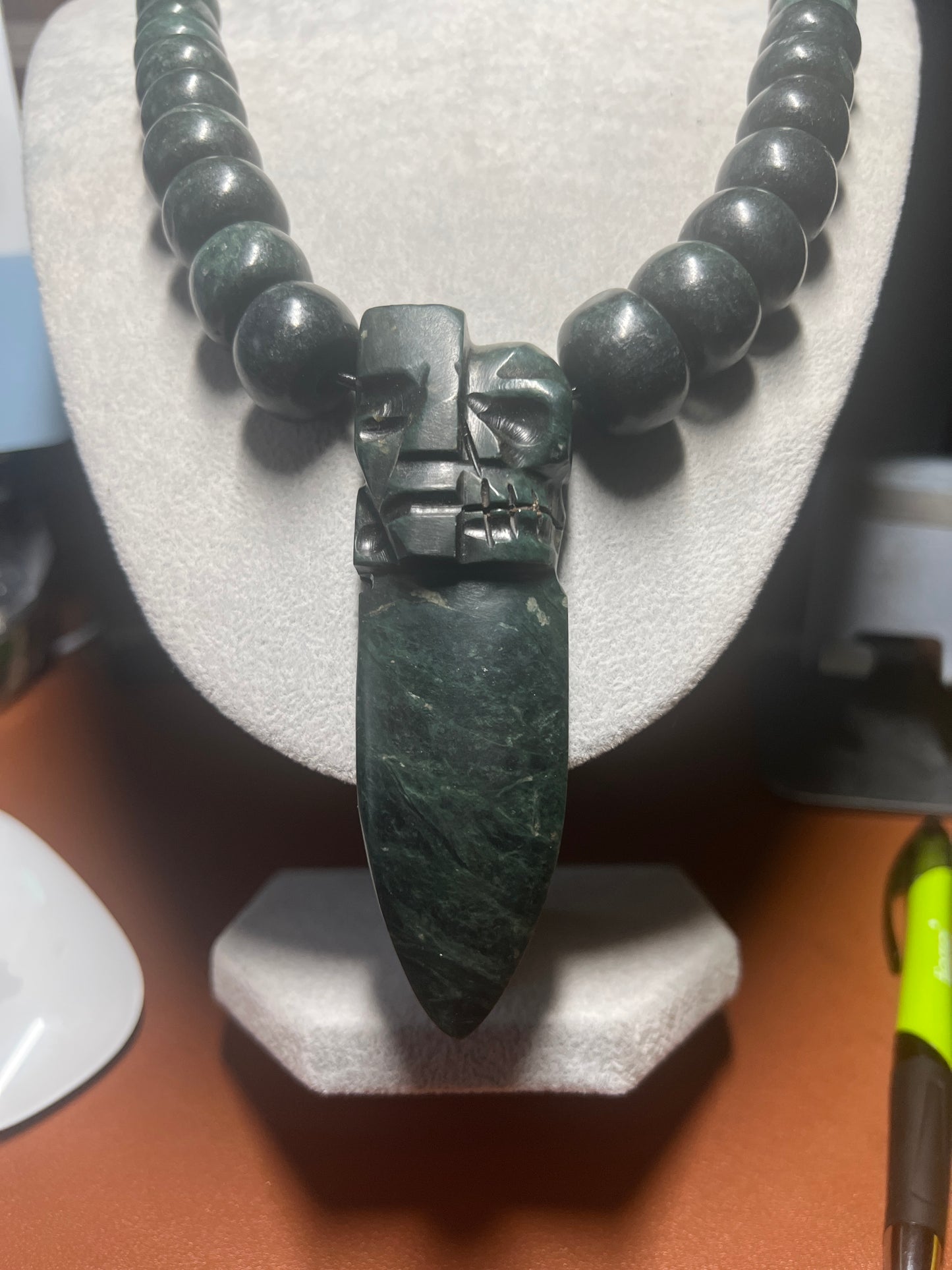 Life and Death Serpentine Dagger Necklace, Guatemalan Jade Beads Mexico (#18)