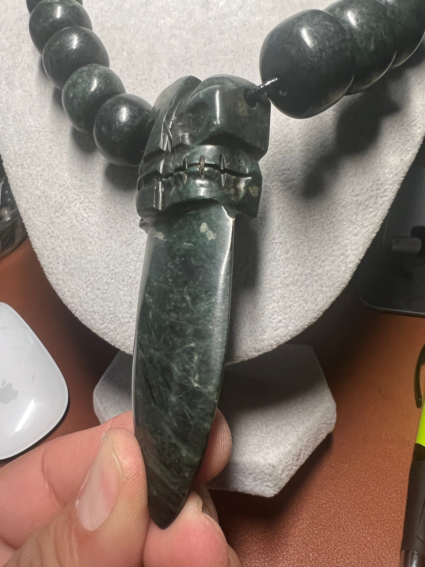 Life and Death Serpentine Dagger Necklace, Guatemalan Jade Beads Mexico (#18)