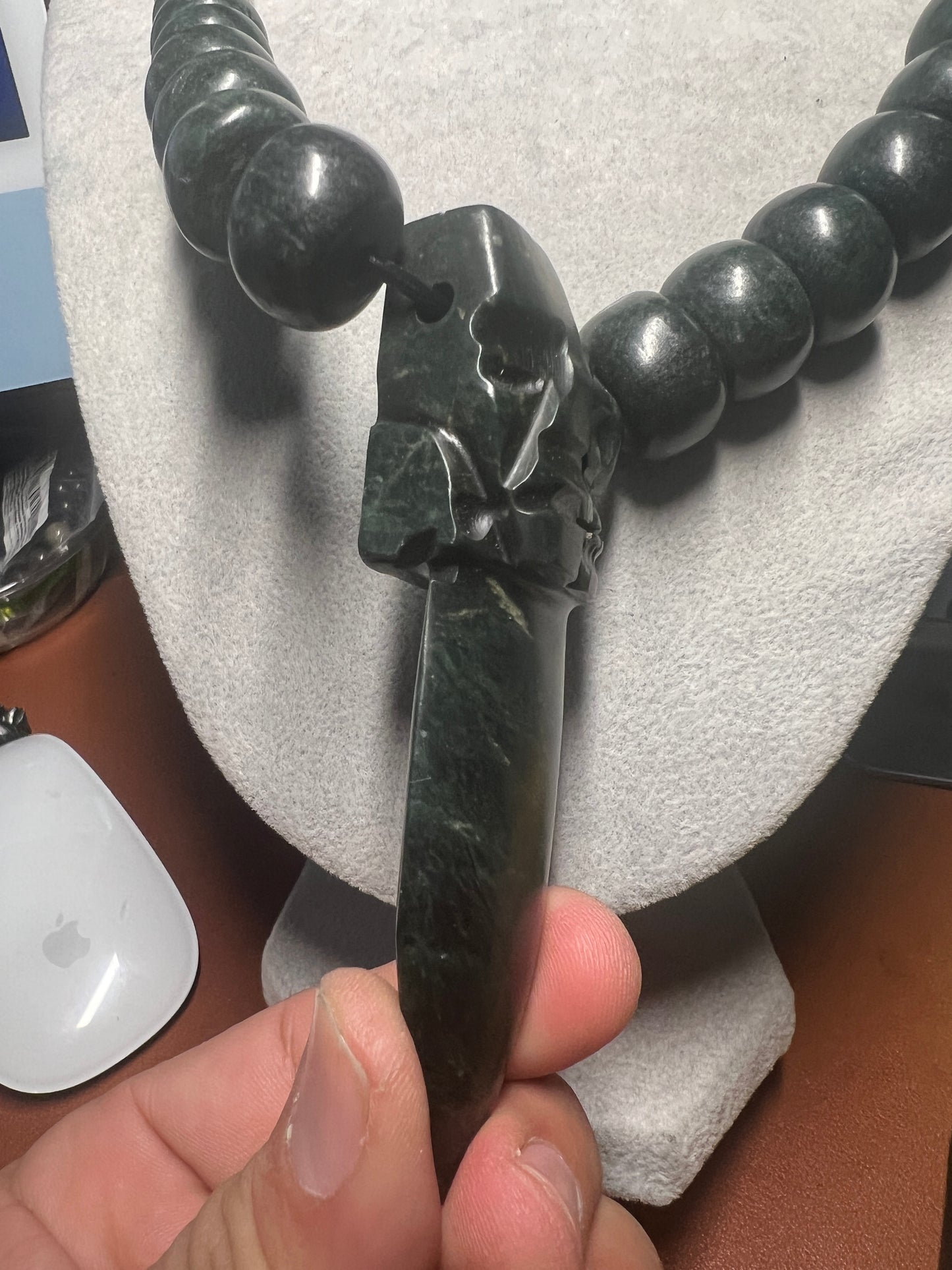 Life and Death Serpentine Dagger Necklace, Guatemalan Jade Beads Mexico (#18)