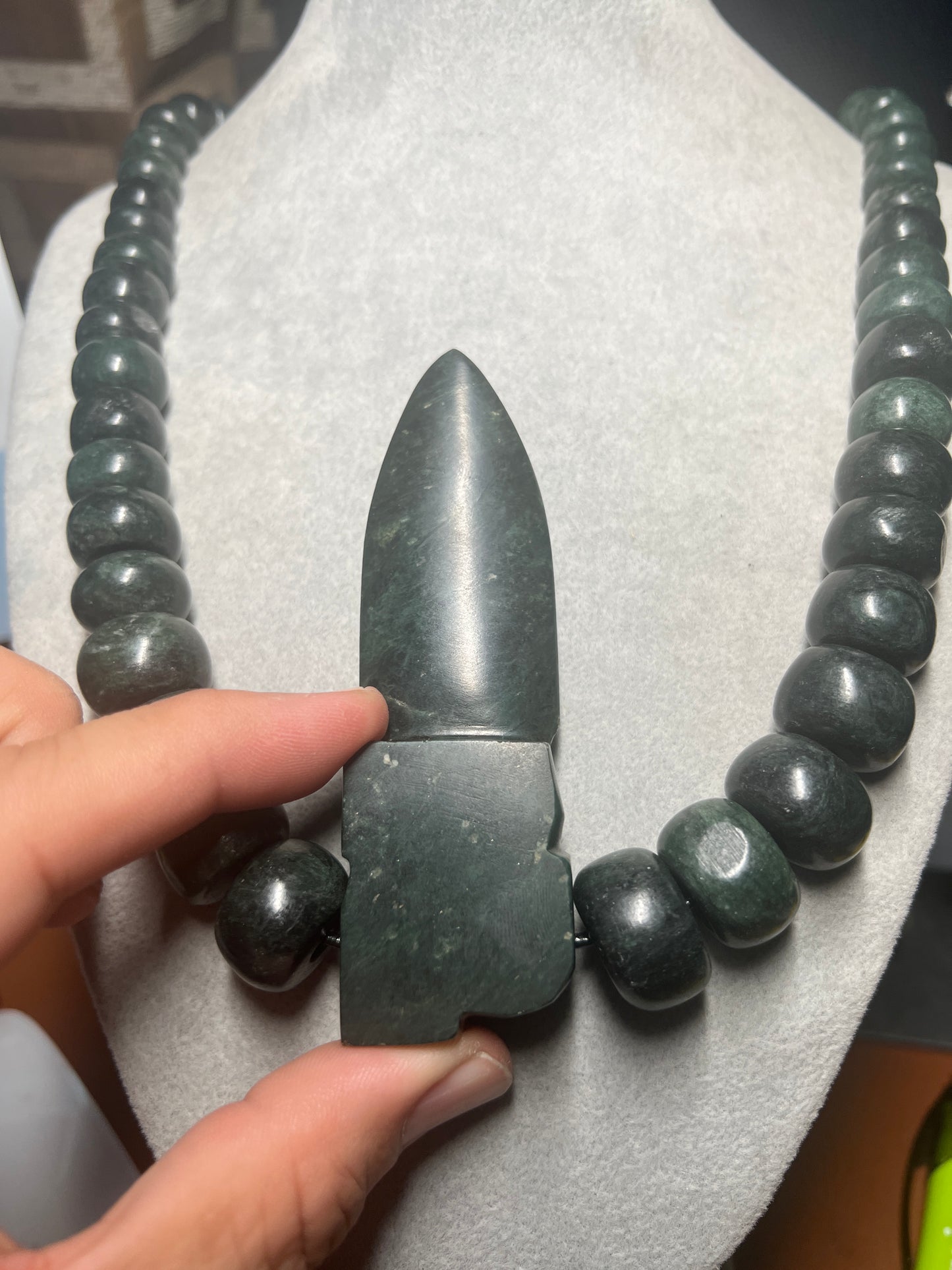 Life and Death Serpentine Dagger Necklace, Guatemalan Jade Beads Mexico (#18)