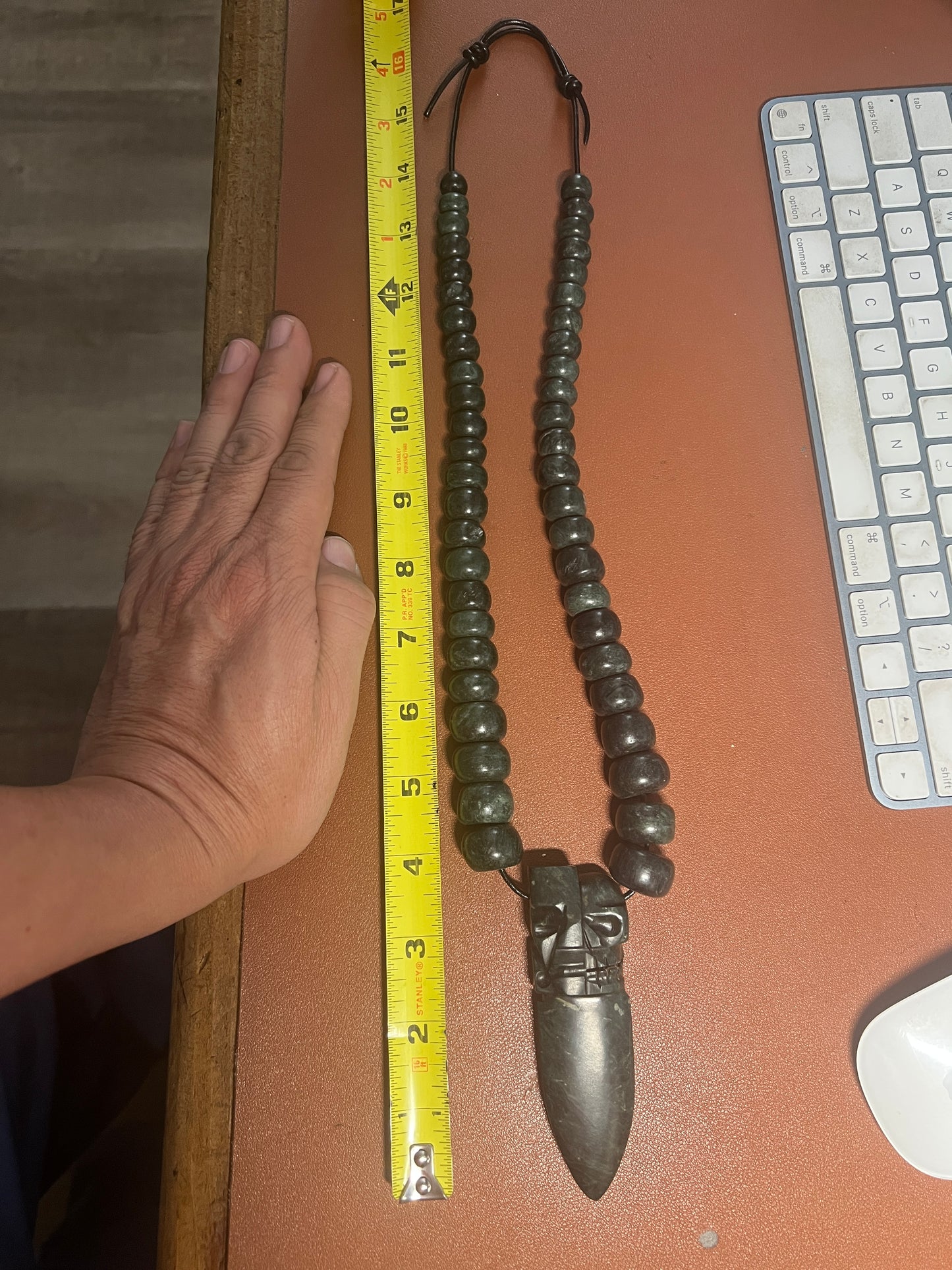 Life and Death Serpentine Dagger Necklace, Guatemalan Jade Beads Mexico (#18)