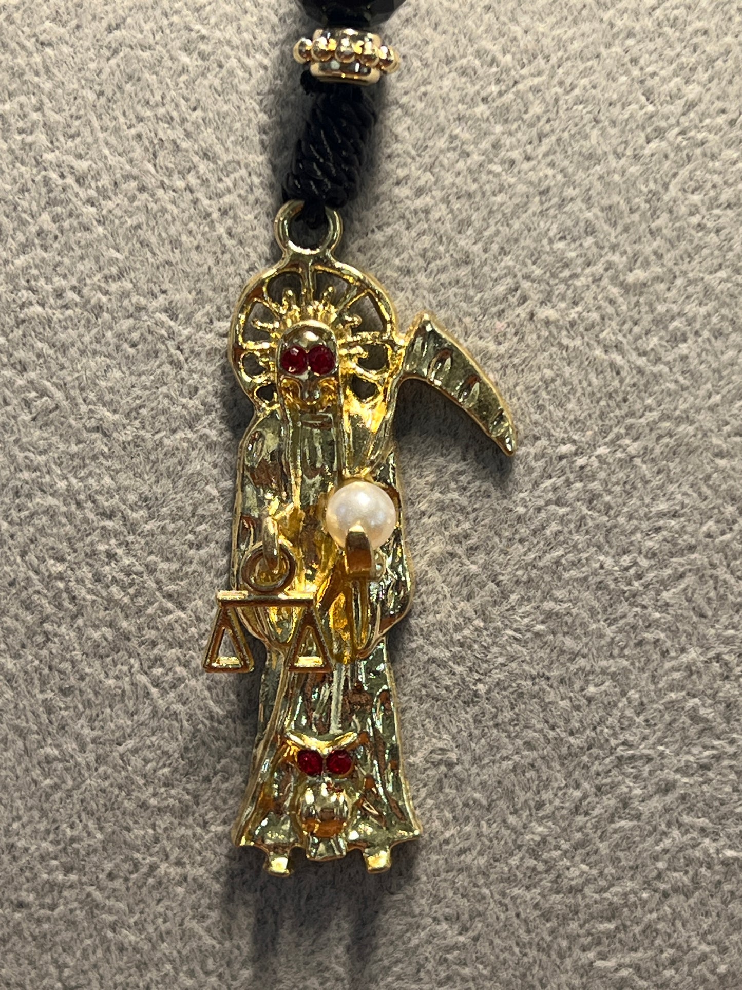 Grim Reaper Necklace, Rosary Style Collar de la Santa Muerte Rosario (#10)