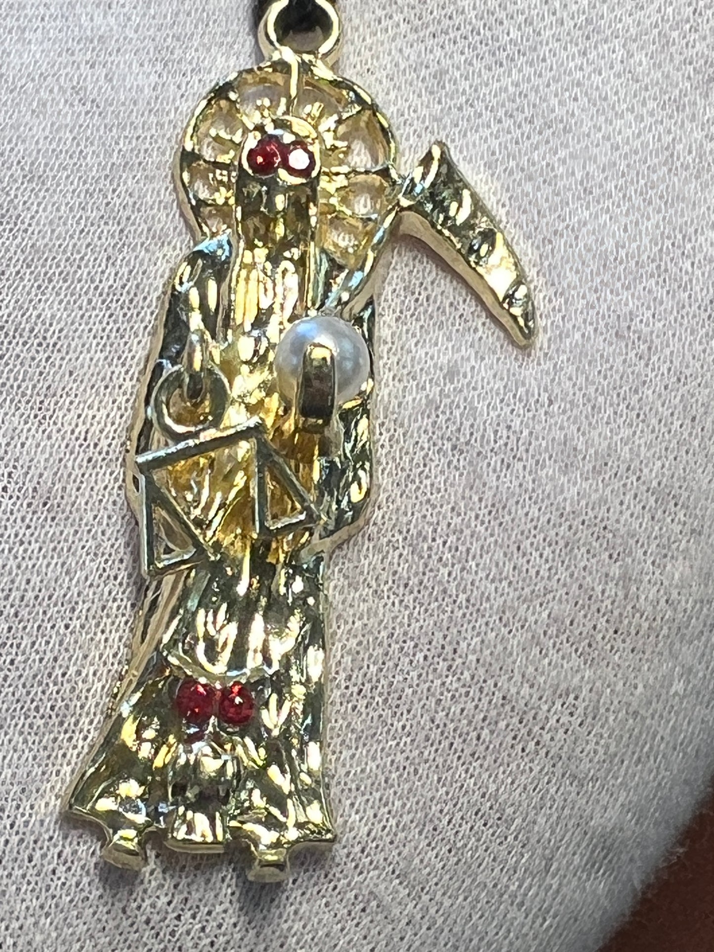 Grim Reaper Necklace, Rosary Style Collar de la Santa Muerte Rosario (#10)