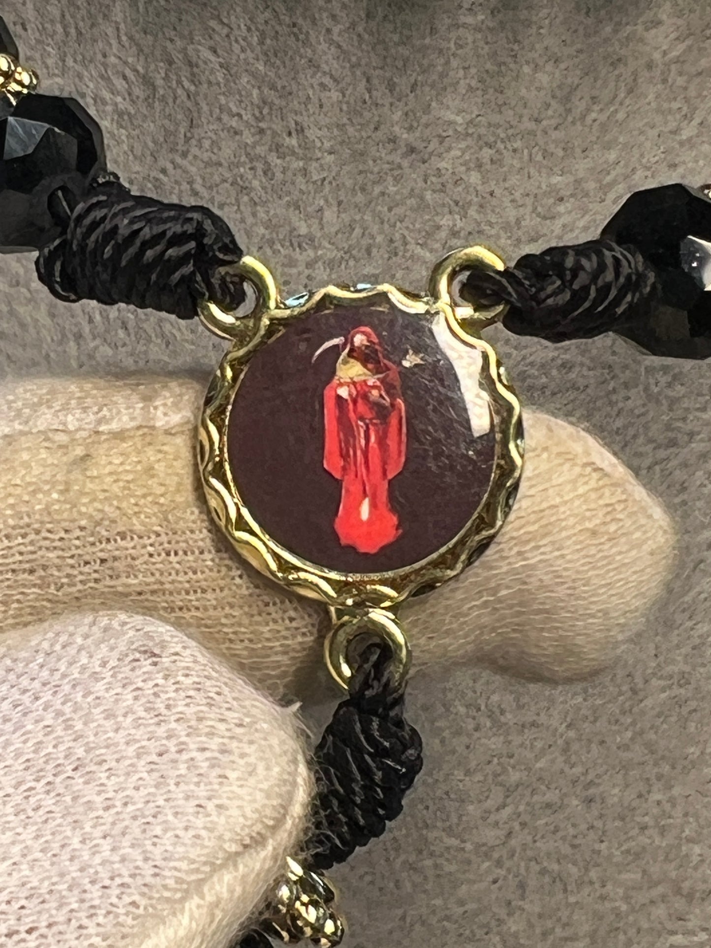Grim Reaper Necklace, Rosary Style Collar de la Santa Muerte Rosario (#10)