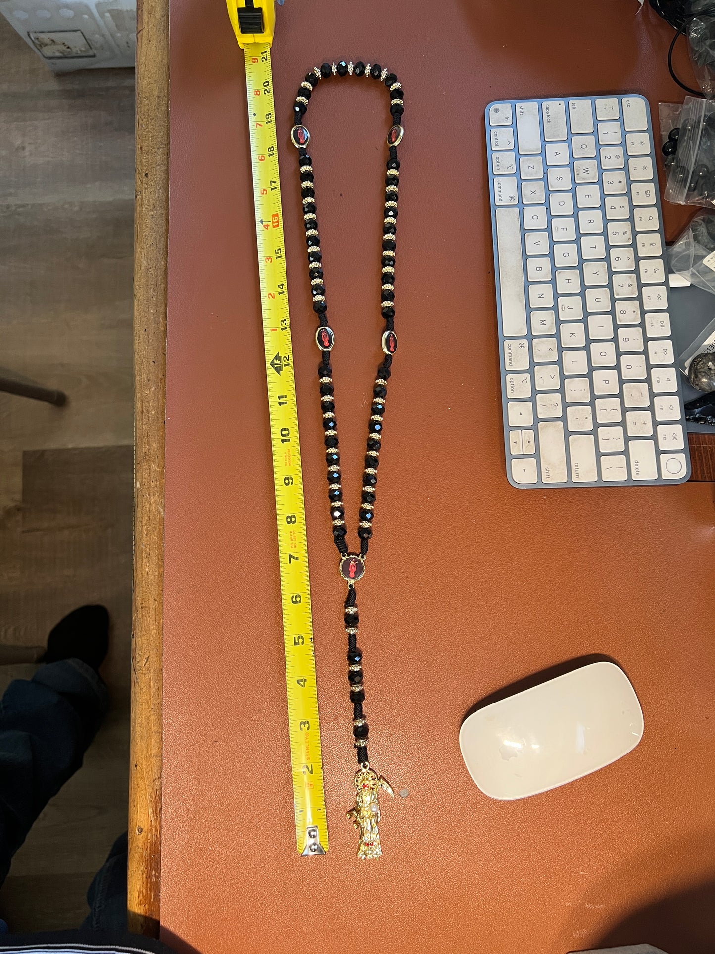 Grim Reaper Necklace, Rosary Style Collar de la Santa Muerte Rosario (#10)