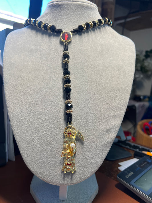 Grim Reaper Necklace, Rosary Style Collar de la Santa Muerte Rosario (#10)